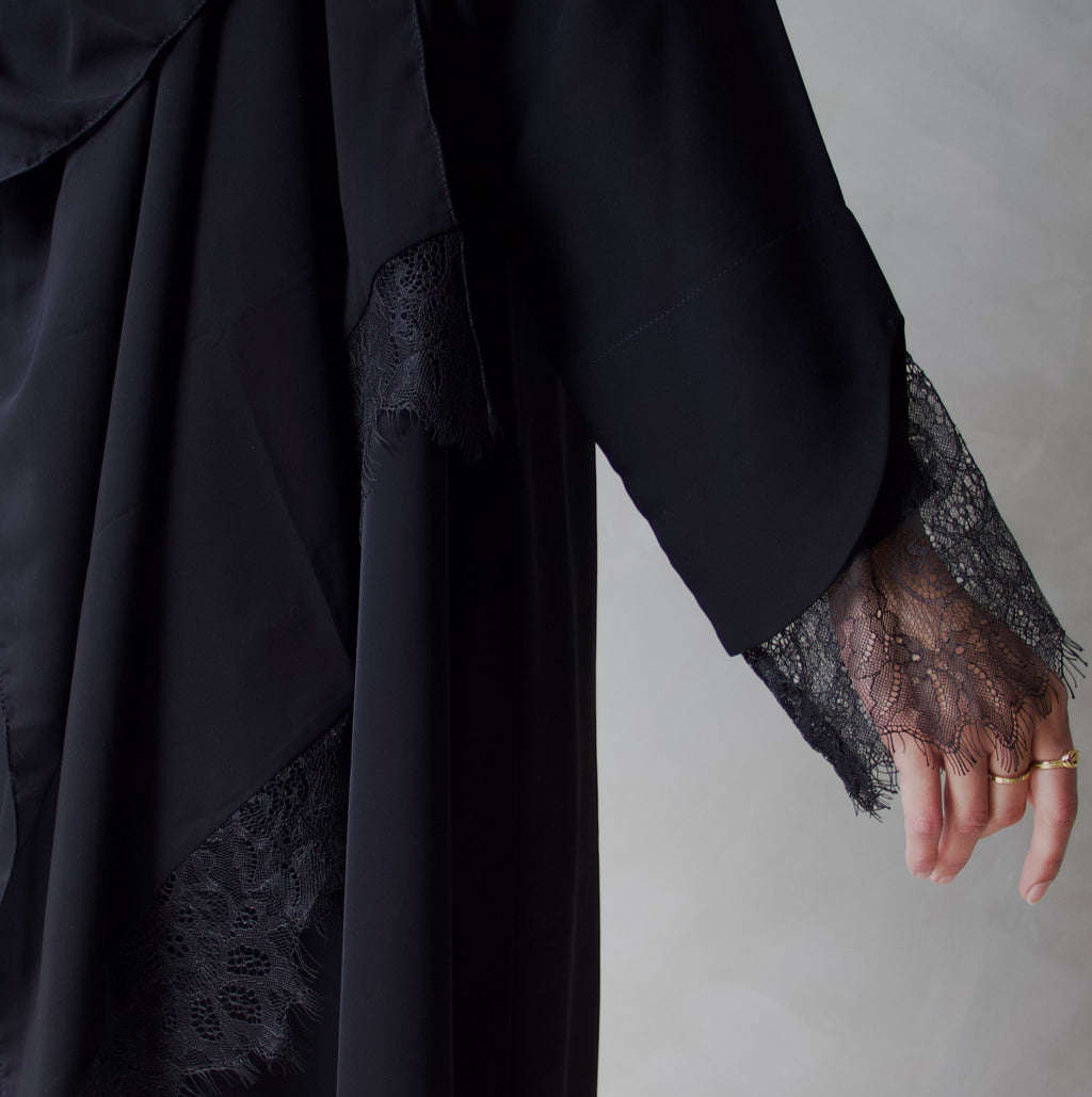 Black laced abaya with sheila scarf
