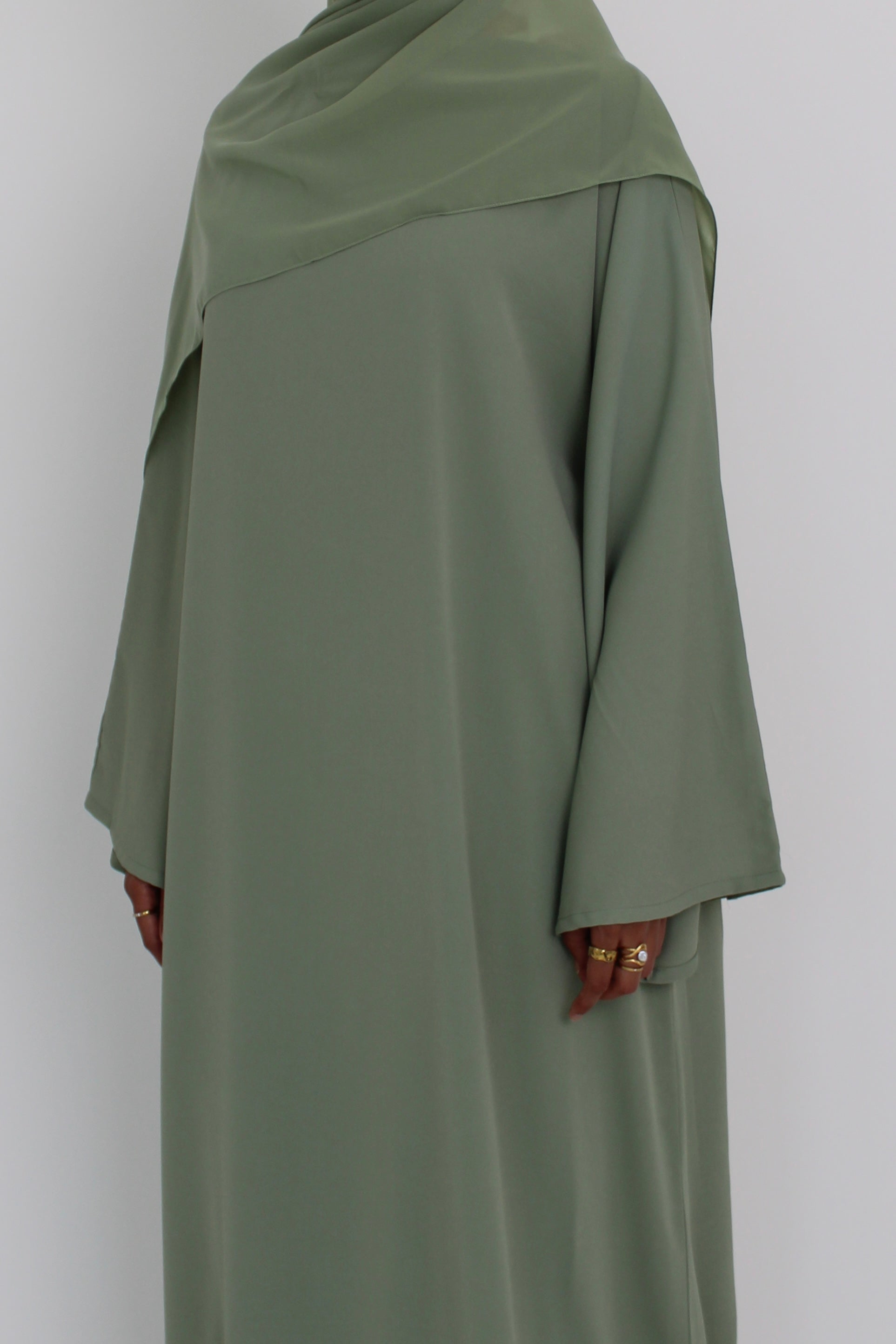 Sage Mist Bell Sleeve Abaya with hijab