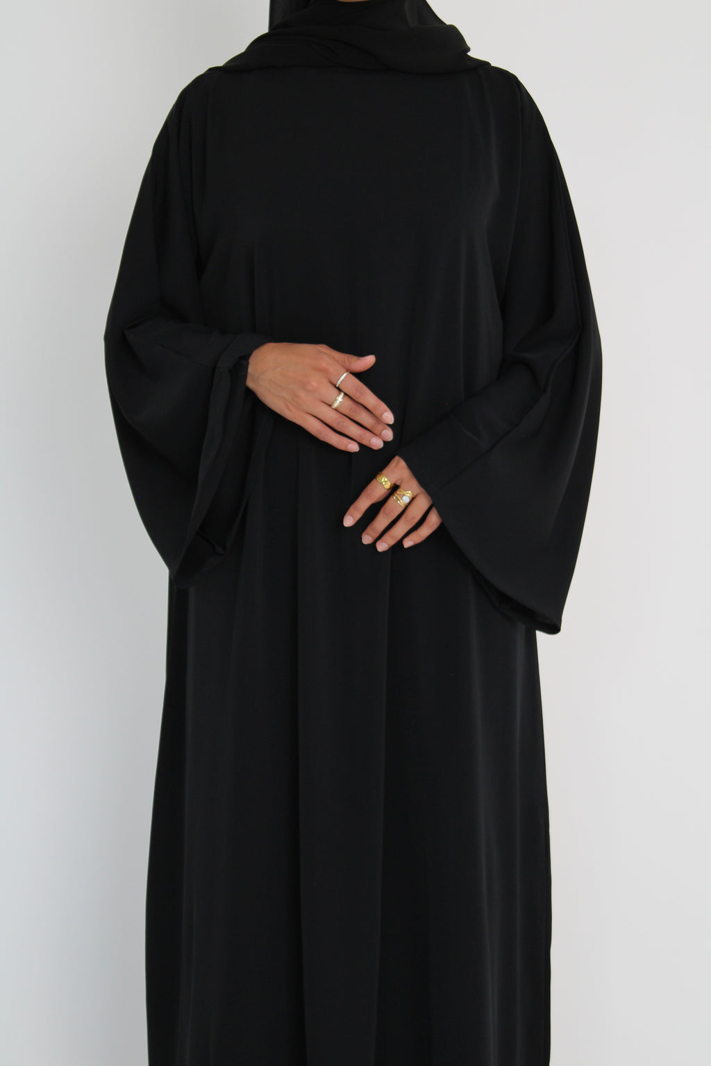 Black Signature Bell Sleeve Abaya with hijab