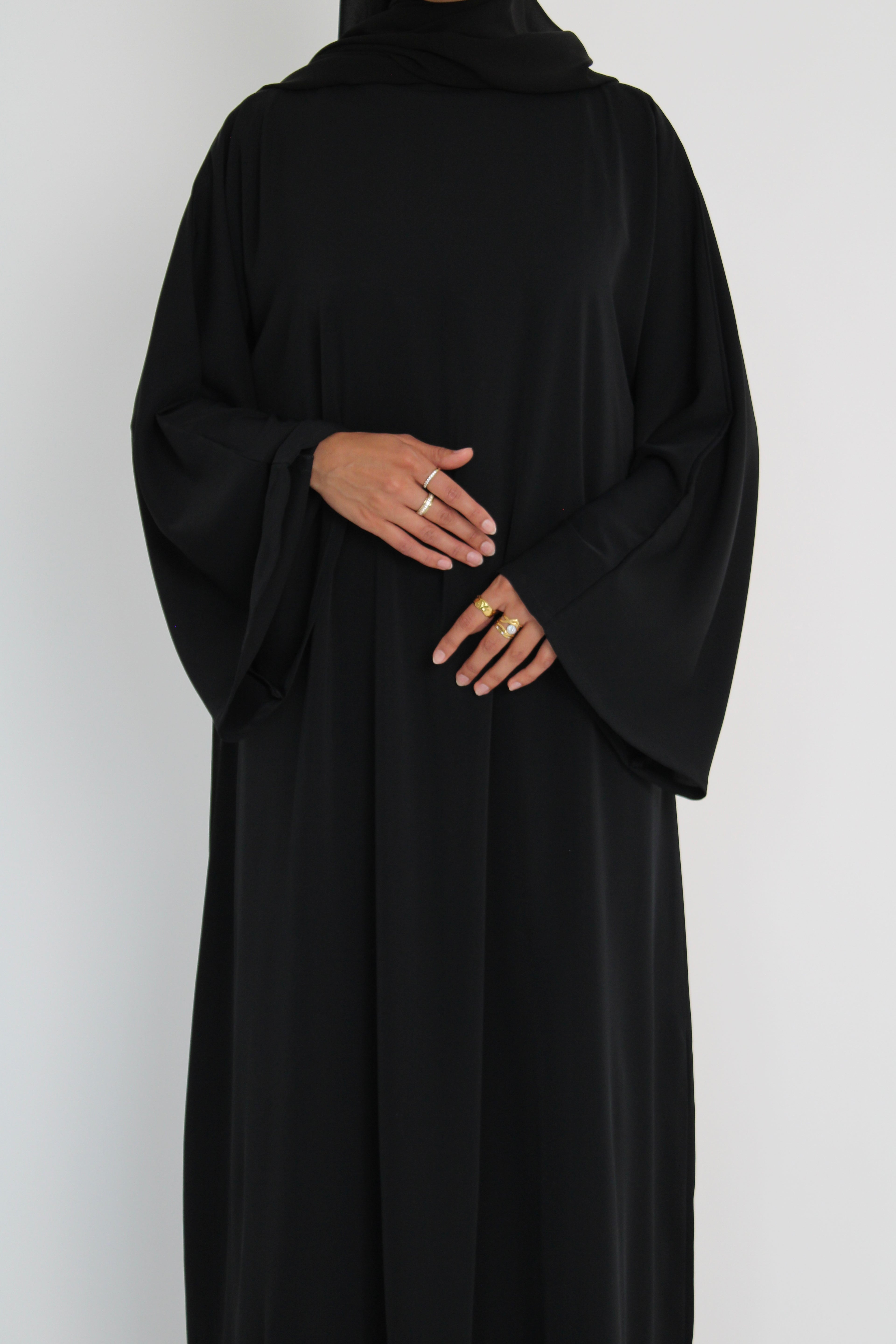 Black Signature Bell Sleeve Abaya with hijab