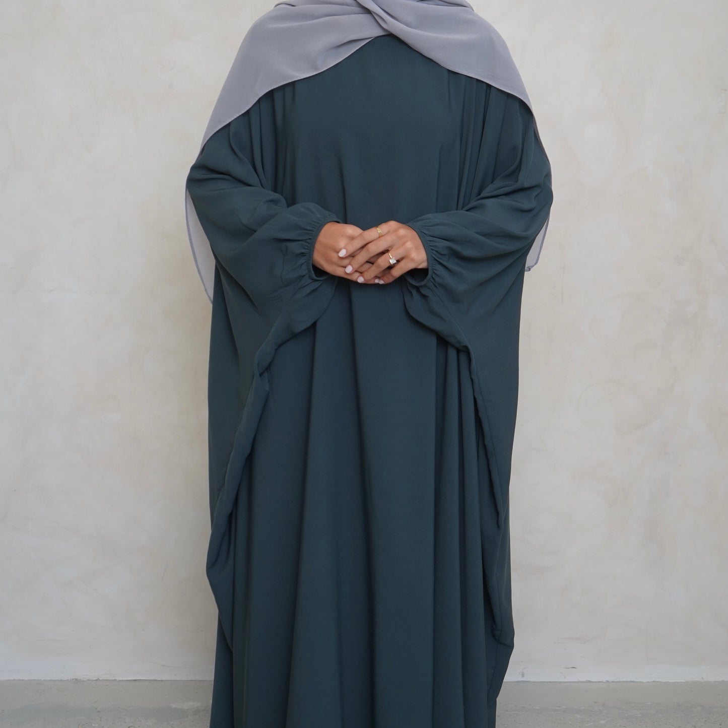 Cuffed Norah Batwing Jilbaya Teal Grey