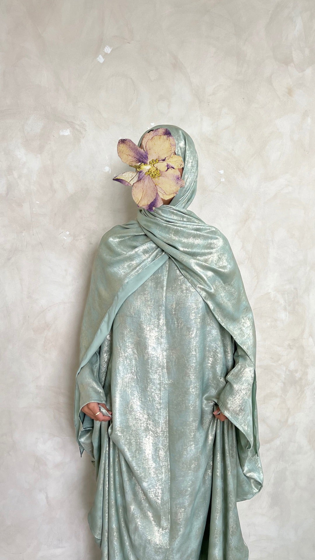 Sage Green gown and scarf