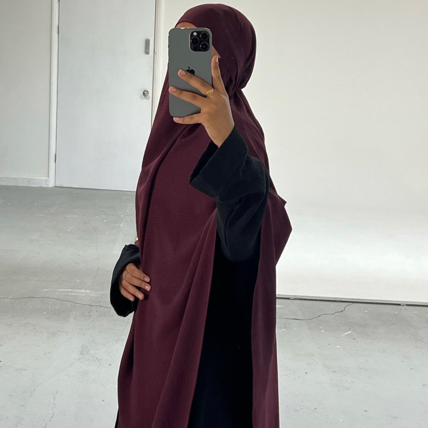 Extra Long Crepe Burgundy Khimar with Niqab Ties