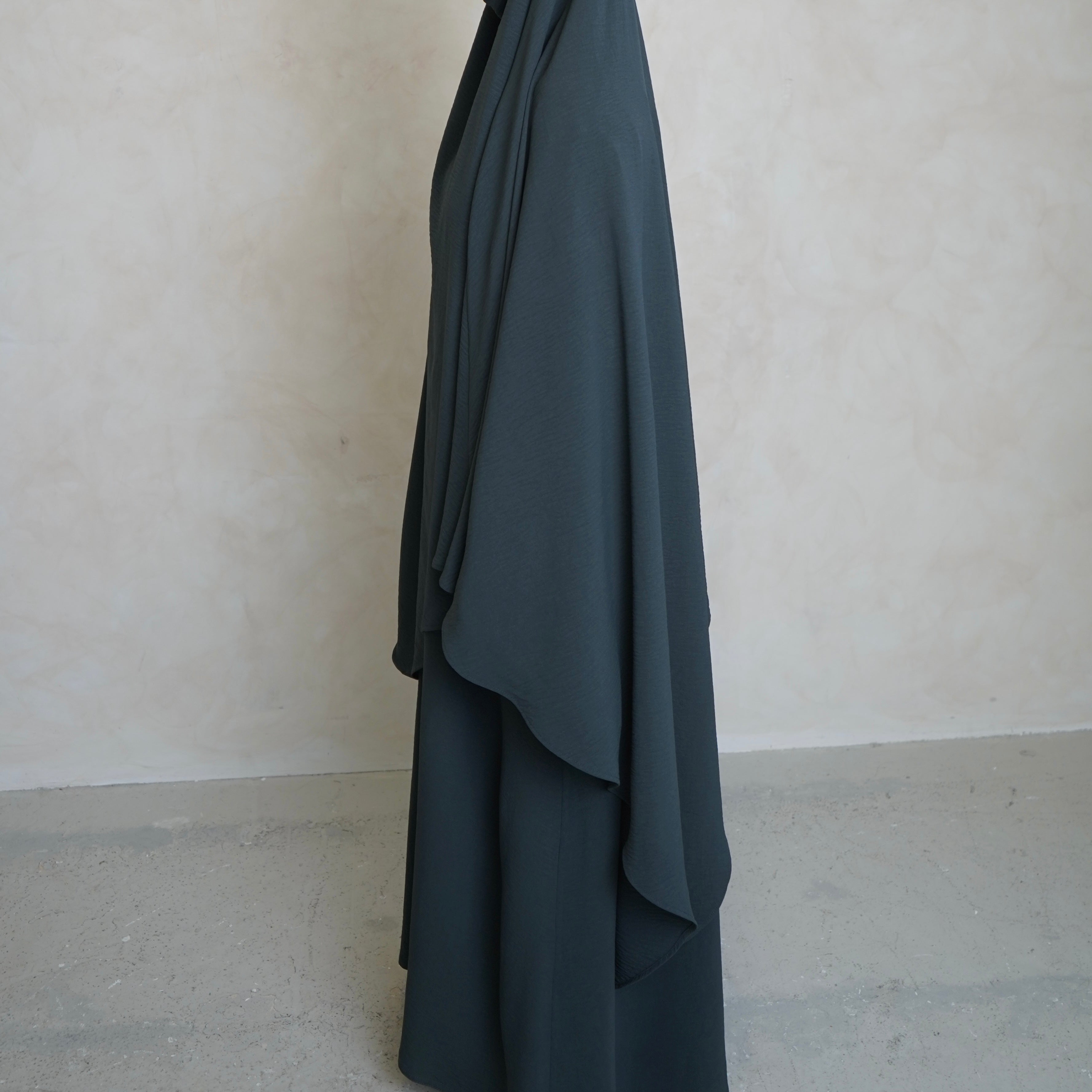 Teal Crepe Khimar with Niqab Ties