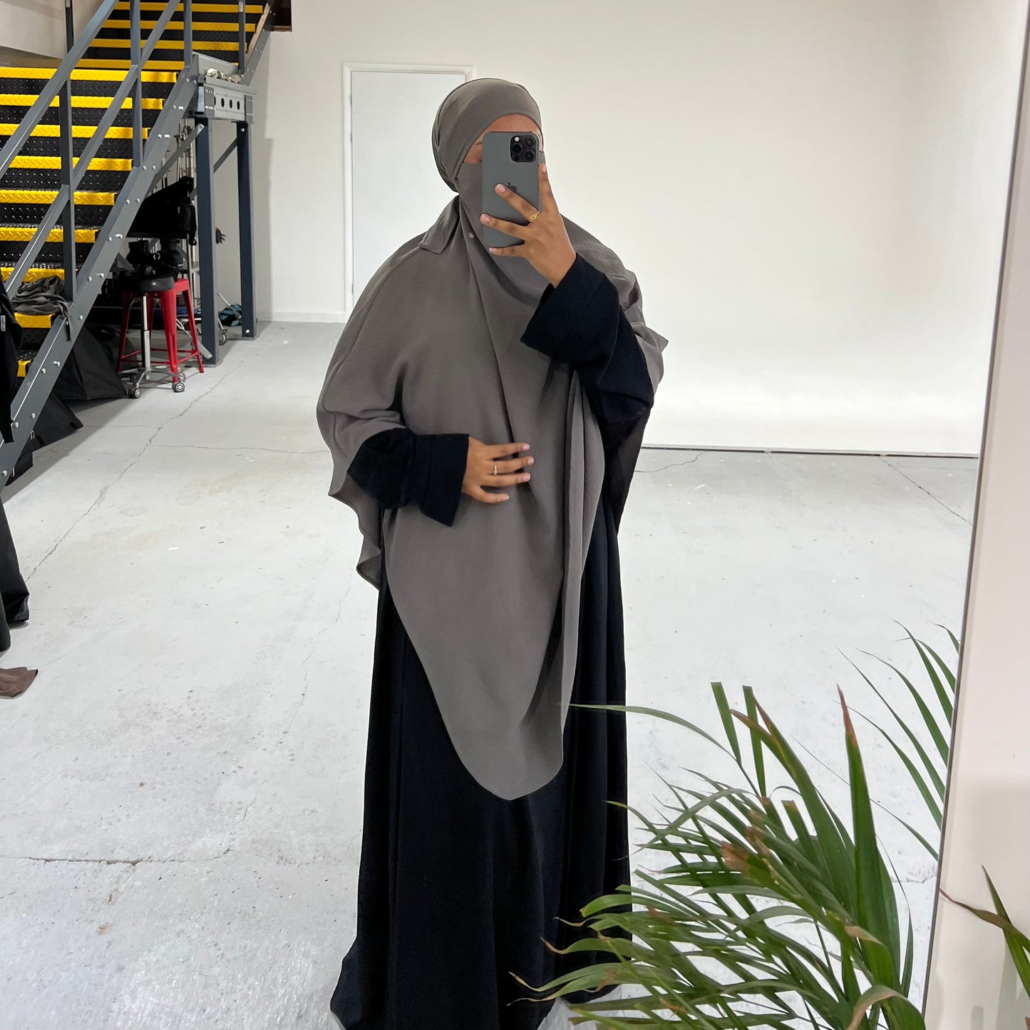 Light Grey Crepe Khimar with Niqab Ties