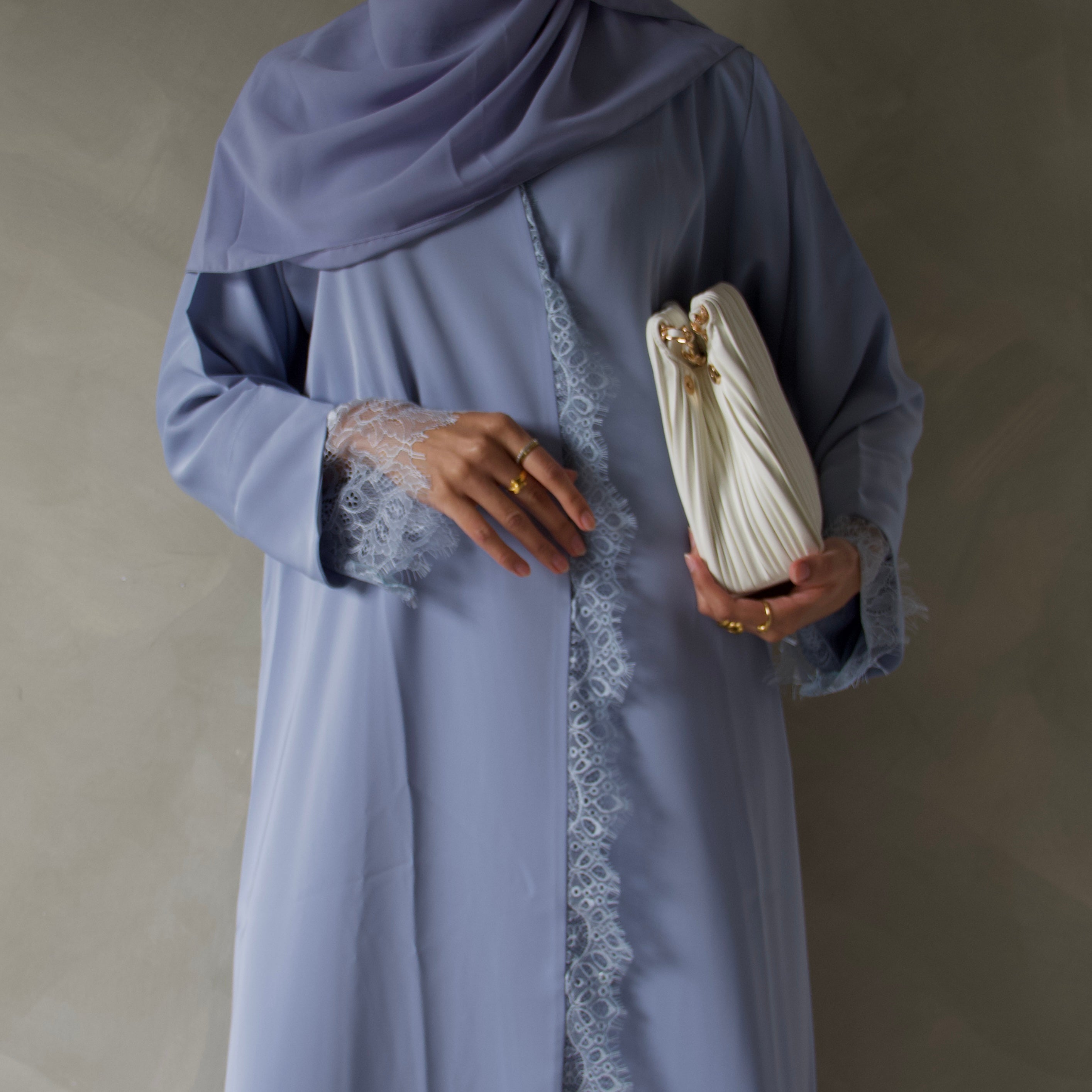 Sky blue laced abaya with sheila scarf