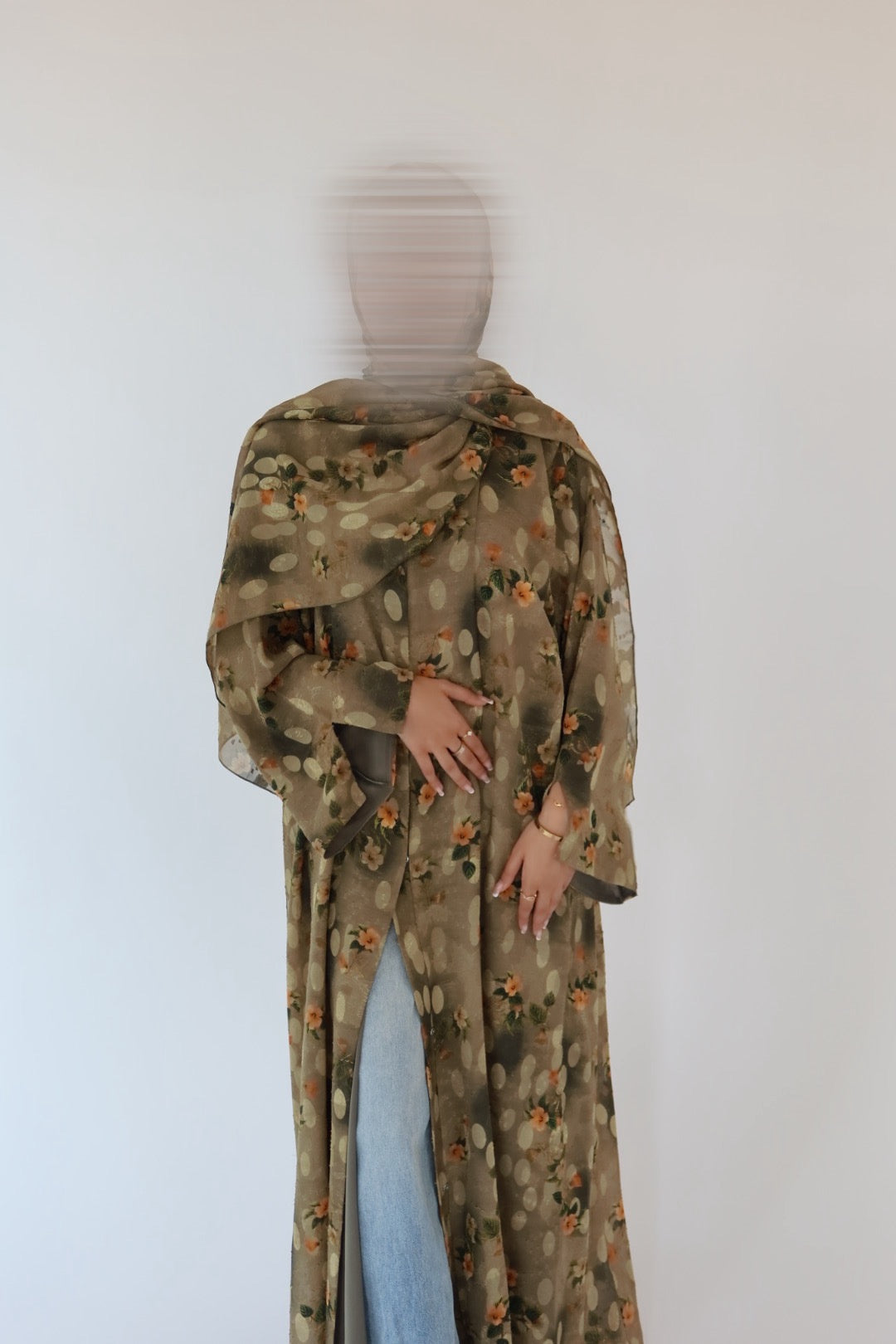 Olive Tree print abaya with matching scarf