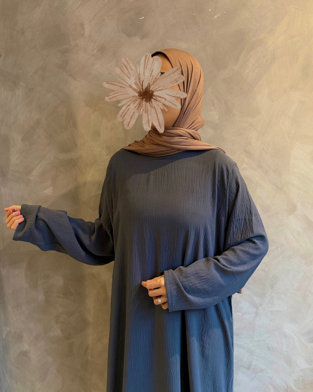 Long Sleeve Slip Dress Dark Grey