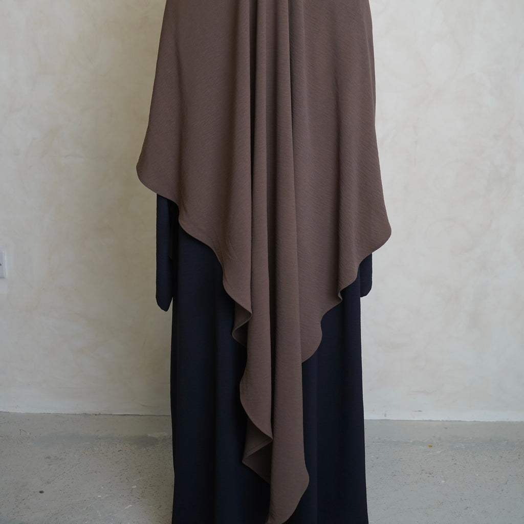 Extra Long Crepe Brown Khimar with Niqab Ties