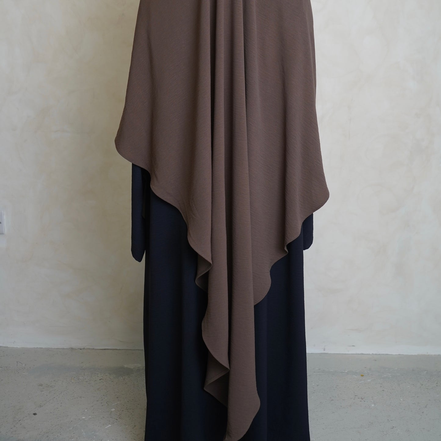 Extra Long Crepe Brown Khimar with Niqab Ties