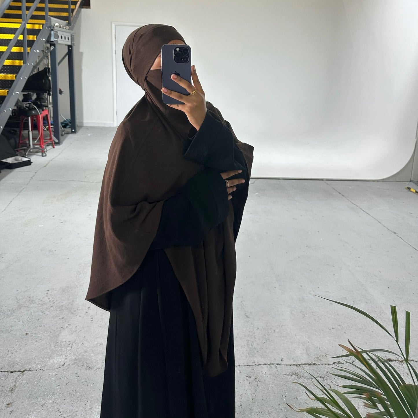 Choc Brown Crepe Khimar with Niqab Ties