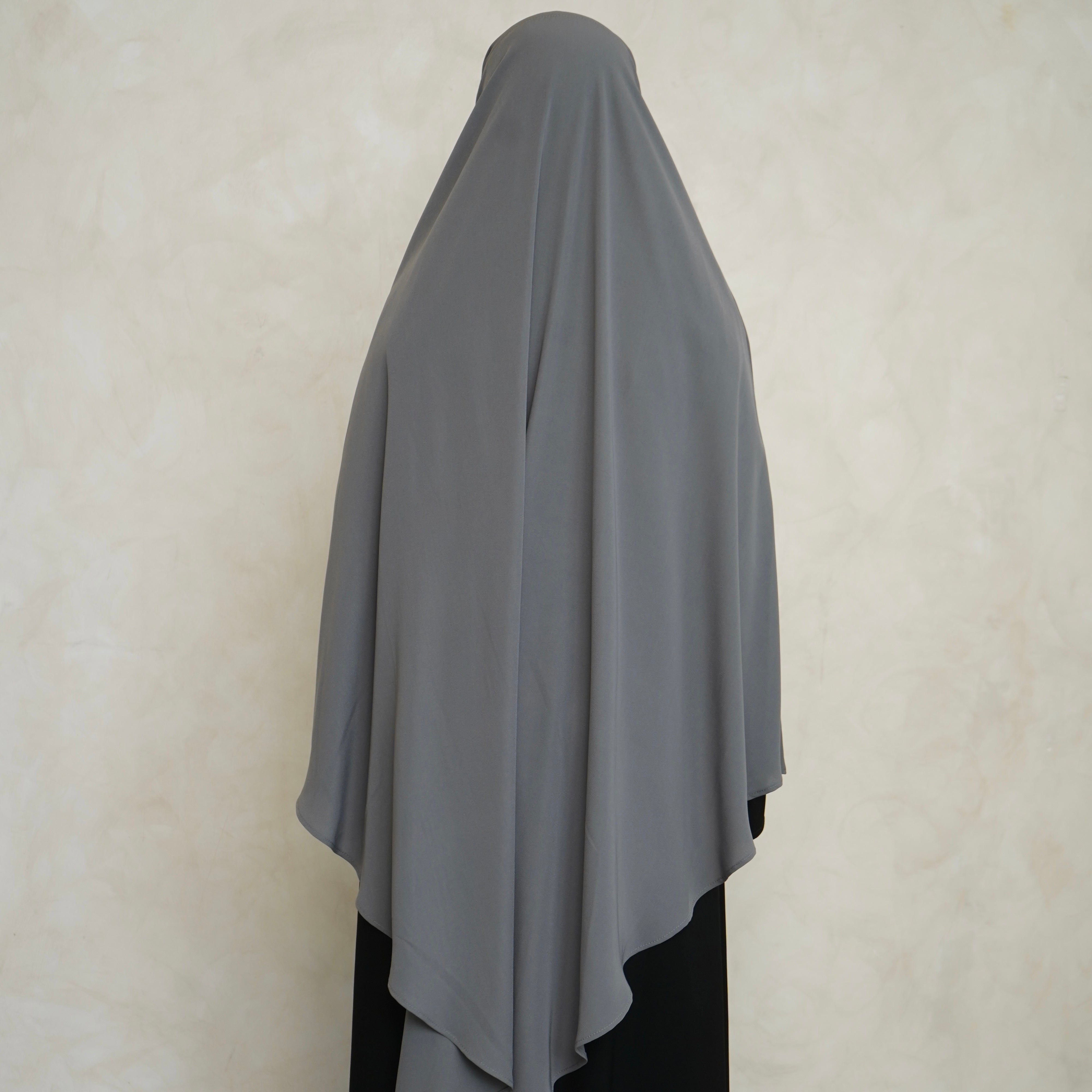 Extra Long Light Grey Khimar with Niqab Ties