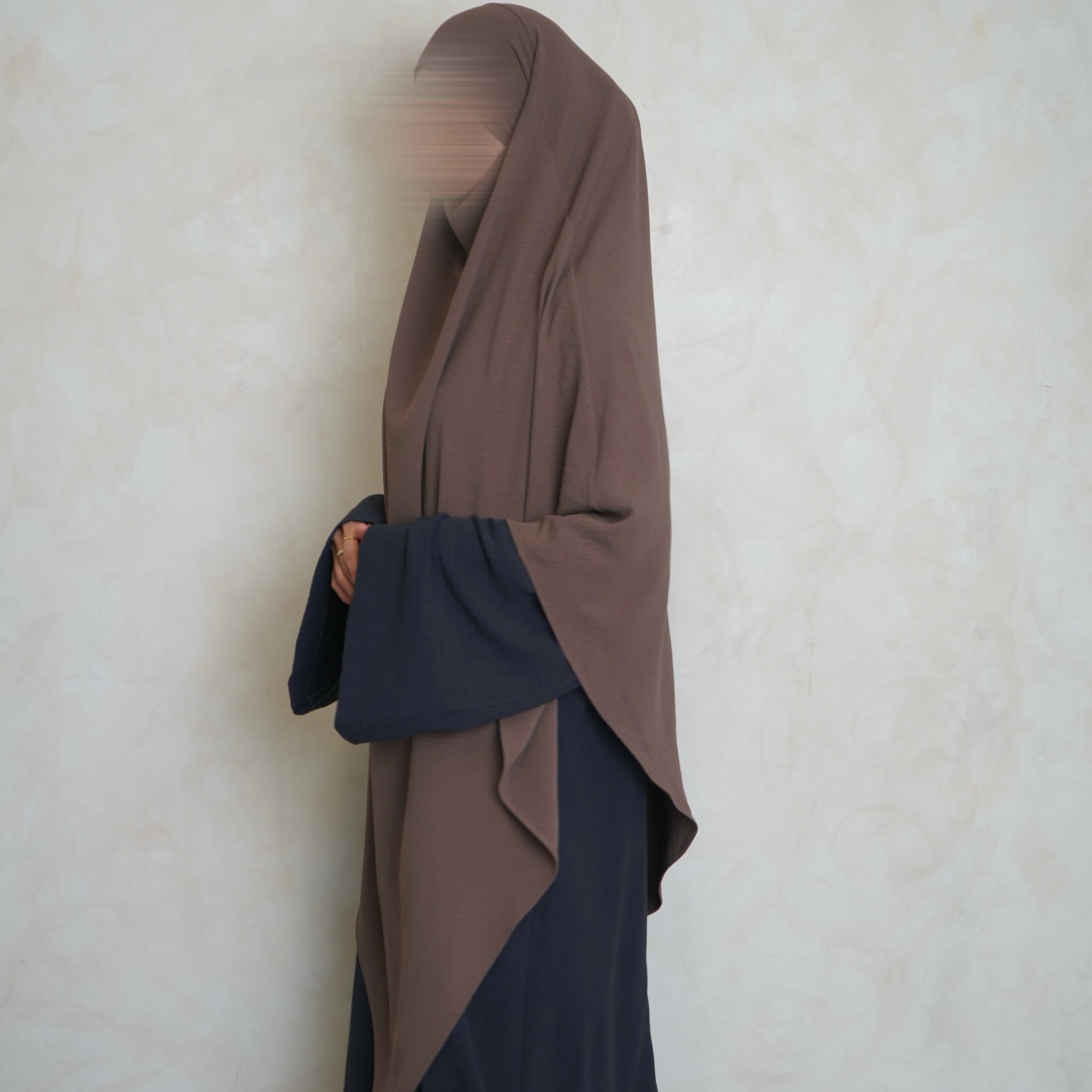 Extra Long Crepe Brown Khimar with Niqab Ties