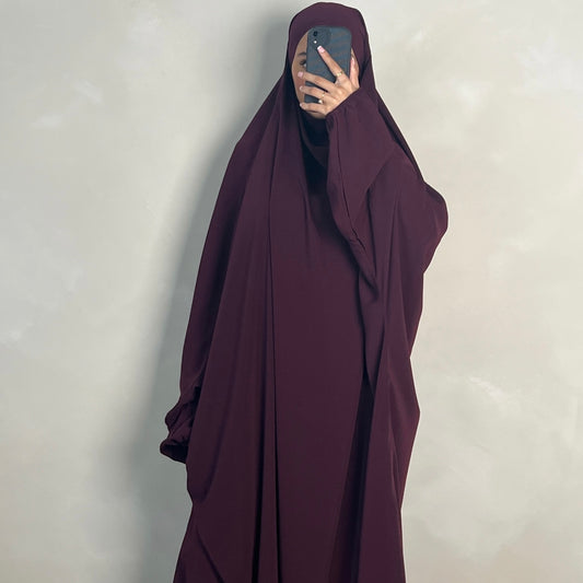 1pc Jilbab with Niqab Ties Burgundy