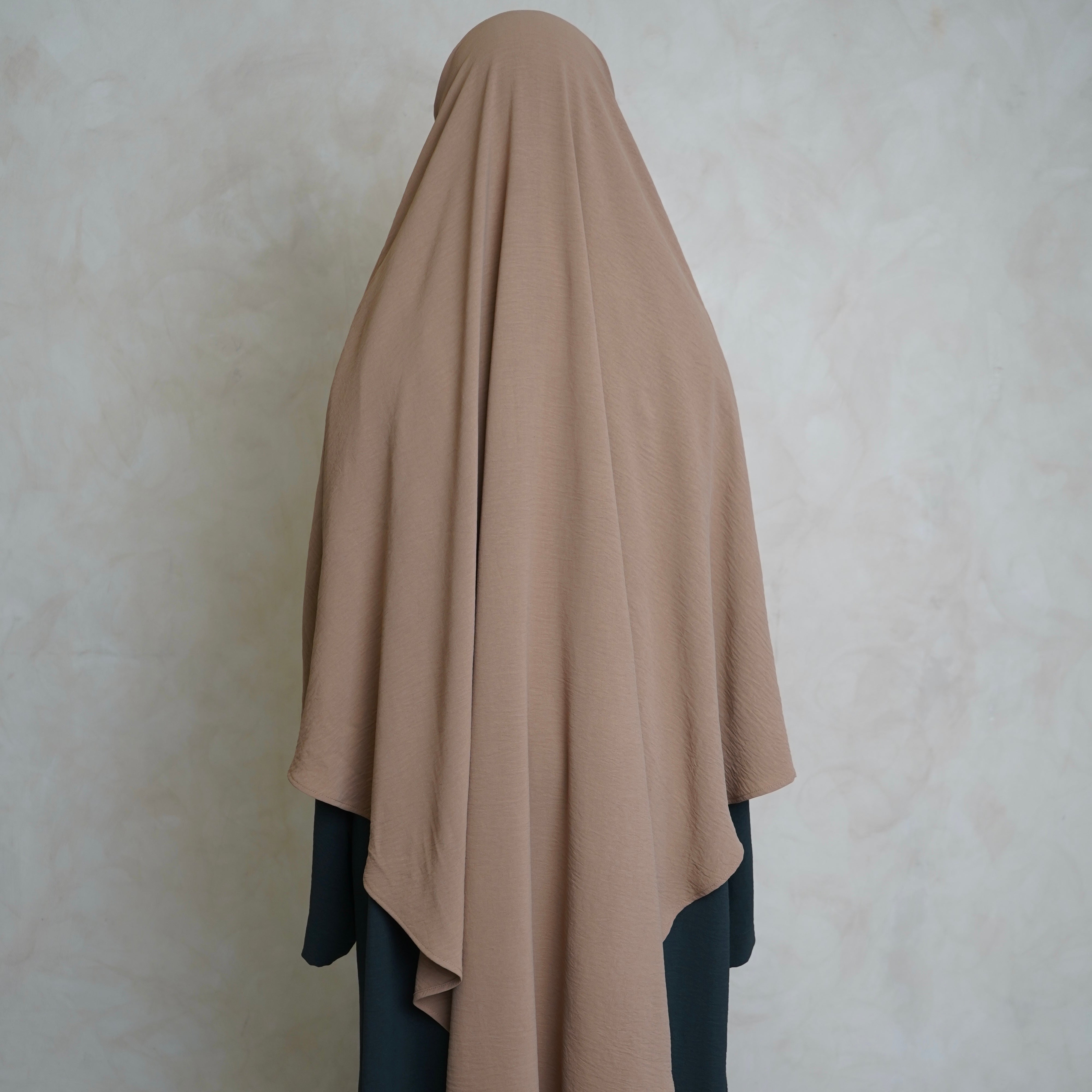 Extra Long Crepe Cream Khimar with Niqab Ties