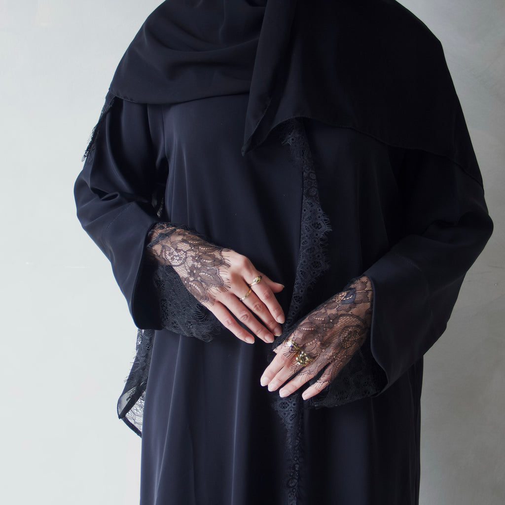 Black laced abaya with sheila scarf