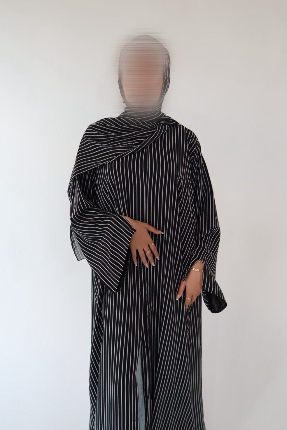 Black and White Pin Stripe abaya with matching scarf