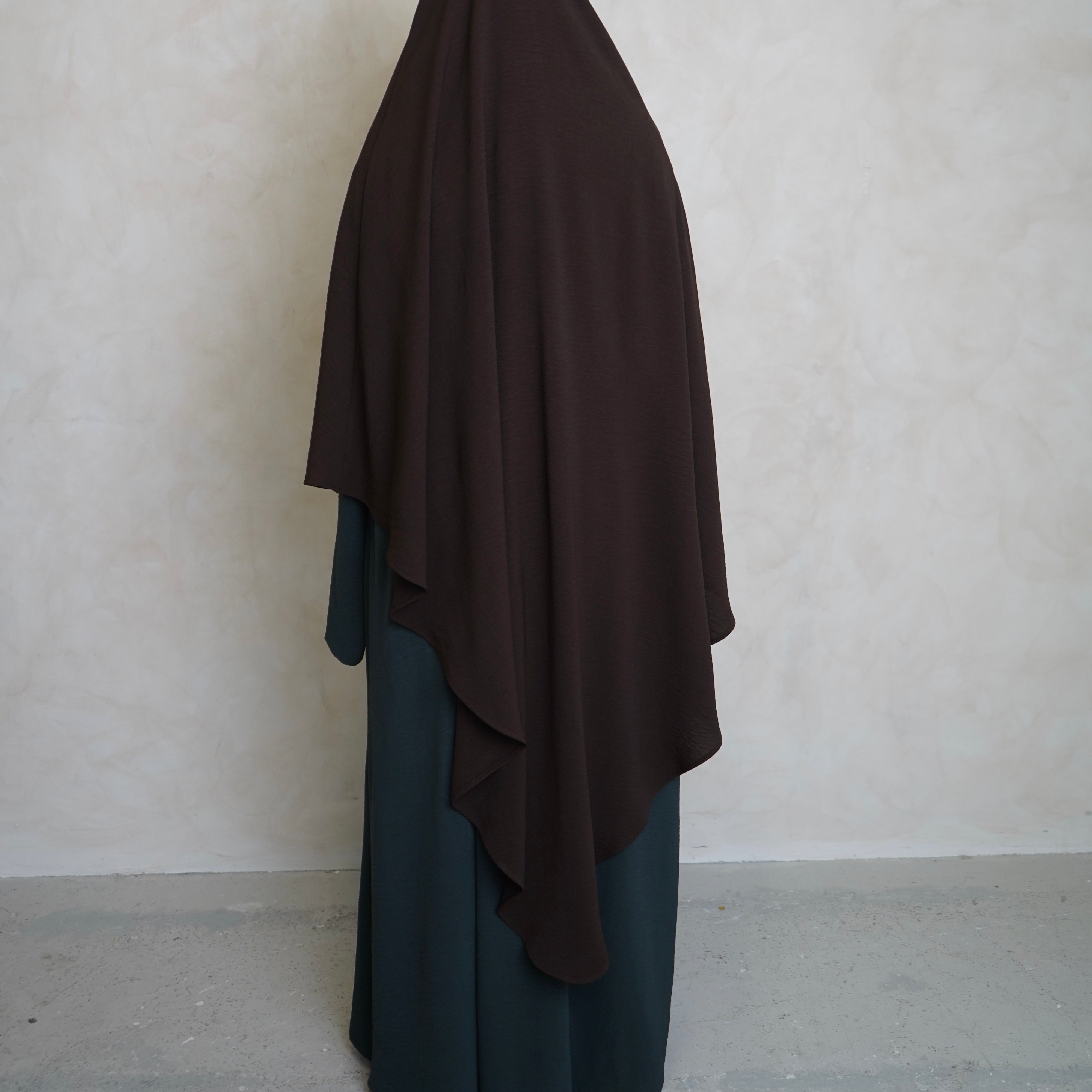 Choc Brown Crepe Khimar with Niqab Ties