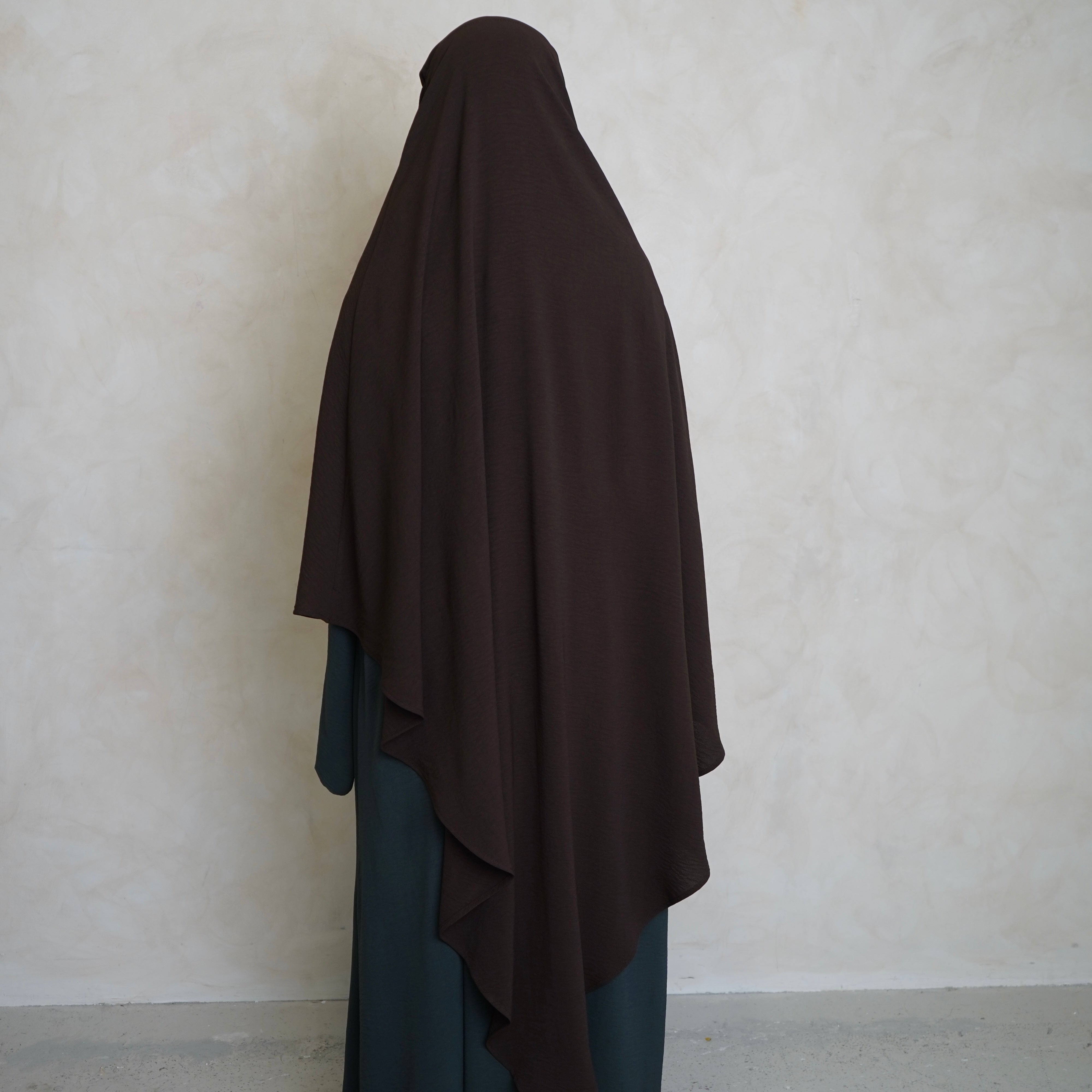 Choc Brown Crepe Khimar with Niqab Ties