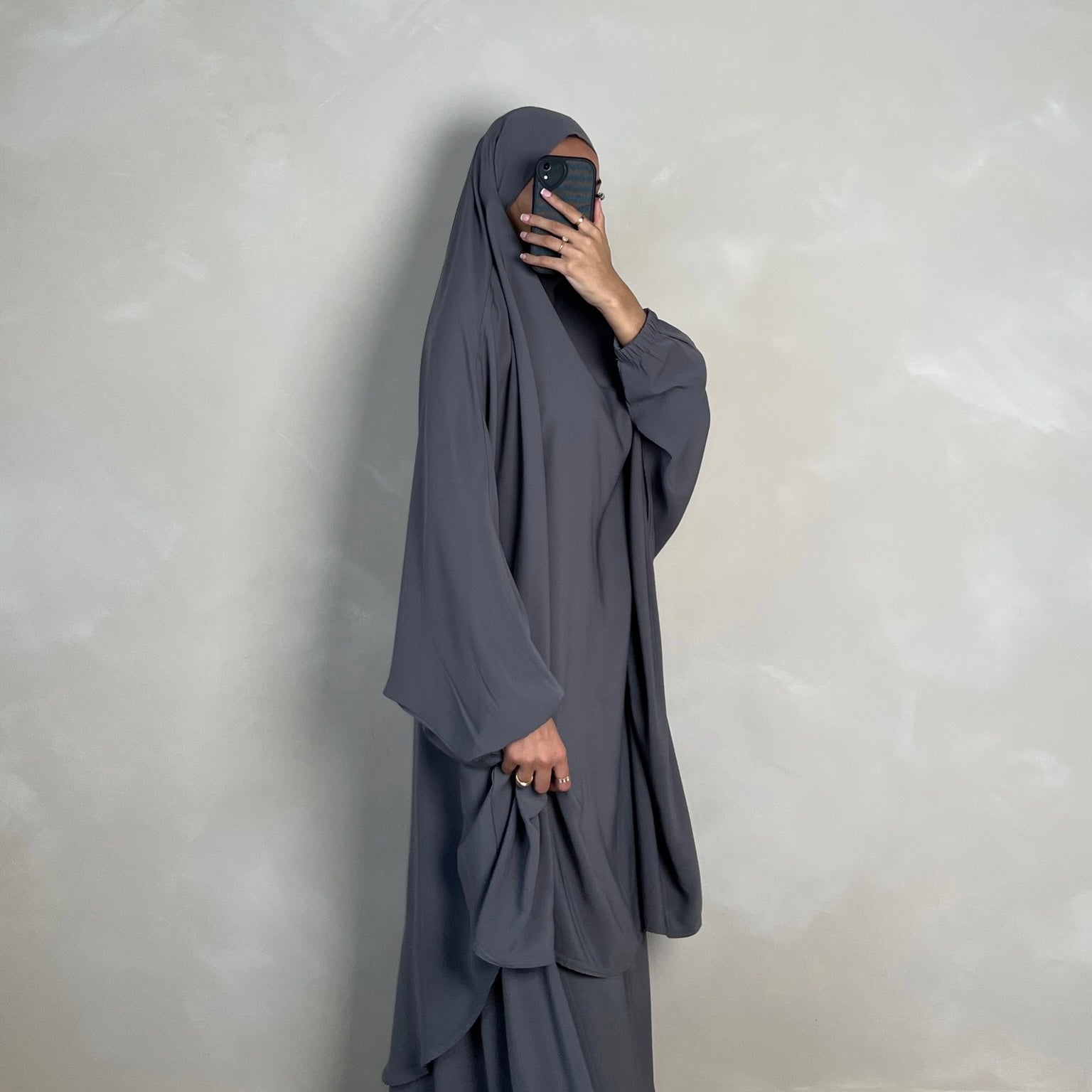 2pc Jilbab with Skirt & Niqab Ties Light Grey