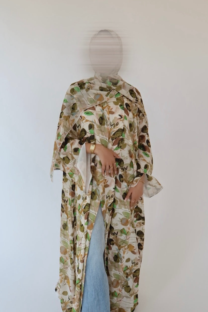 Forest Green print abaya with matching scarf