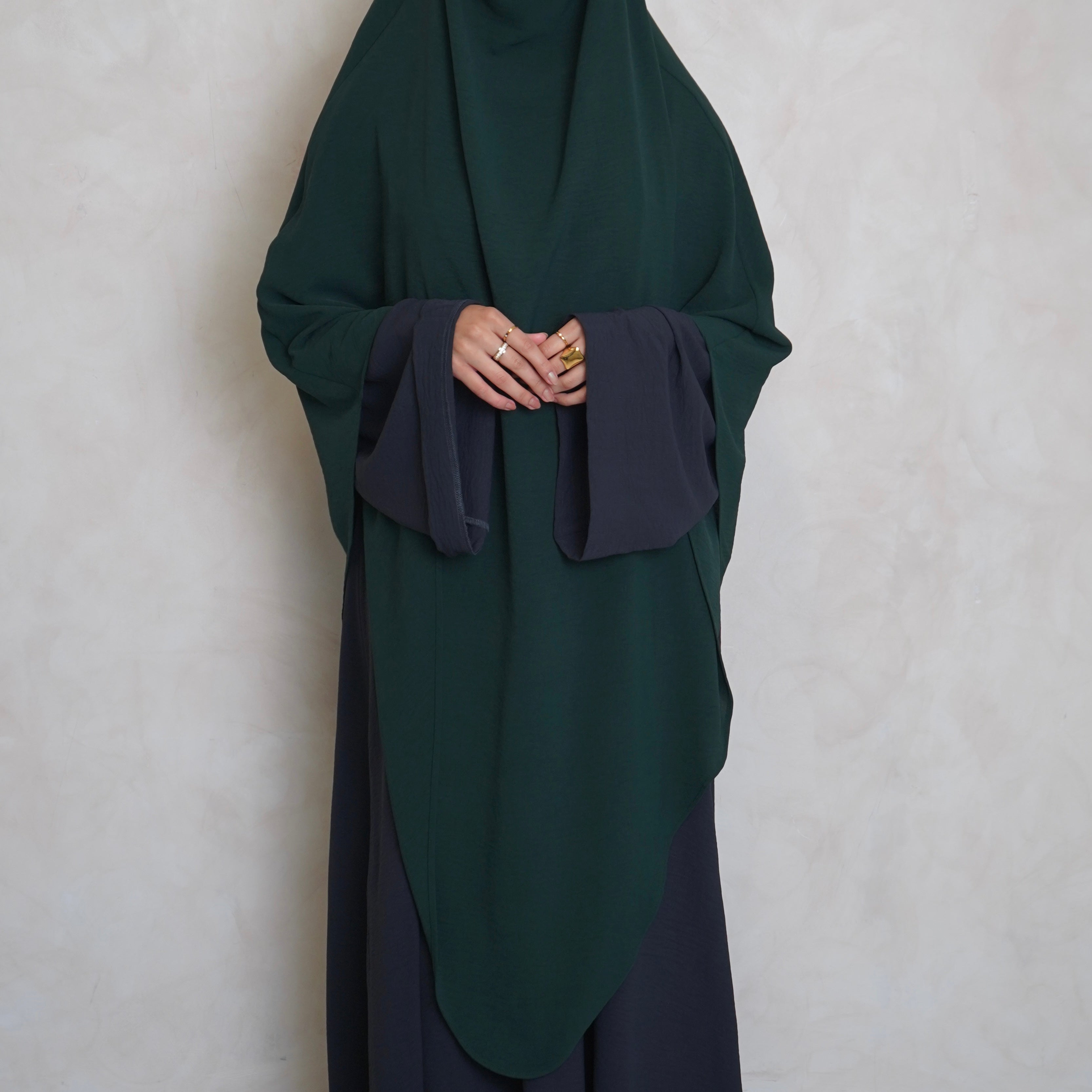 Extra Long Crepe Bottle Green Khimar with Niqab Ties