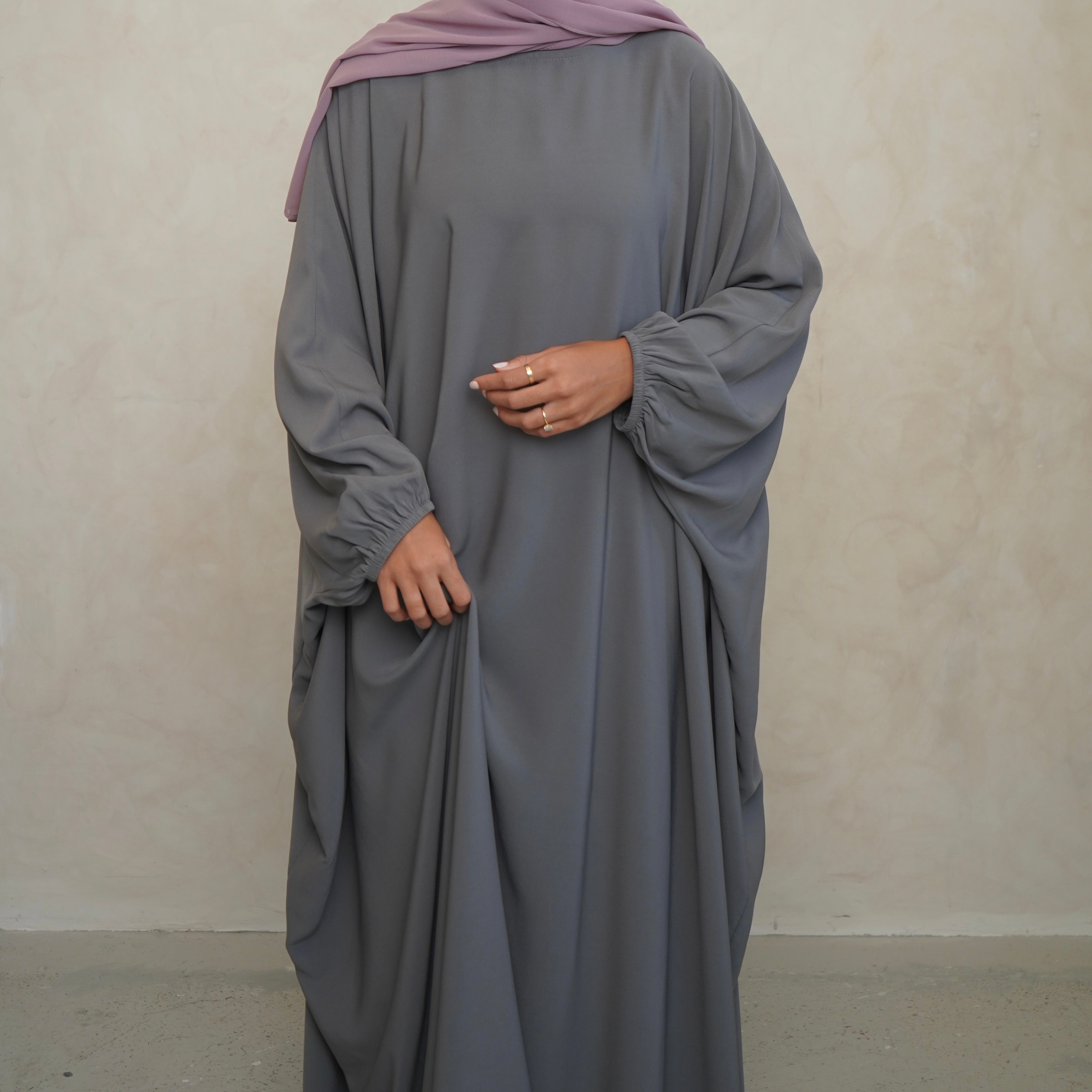 Cuffed Norah Batwing Jilbaya Light Grey