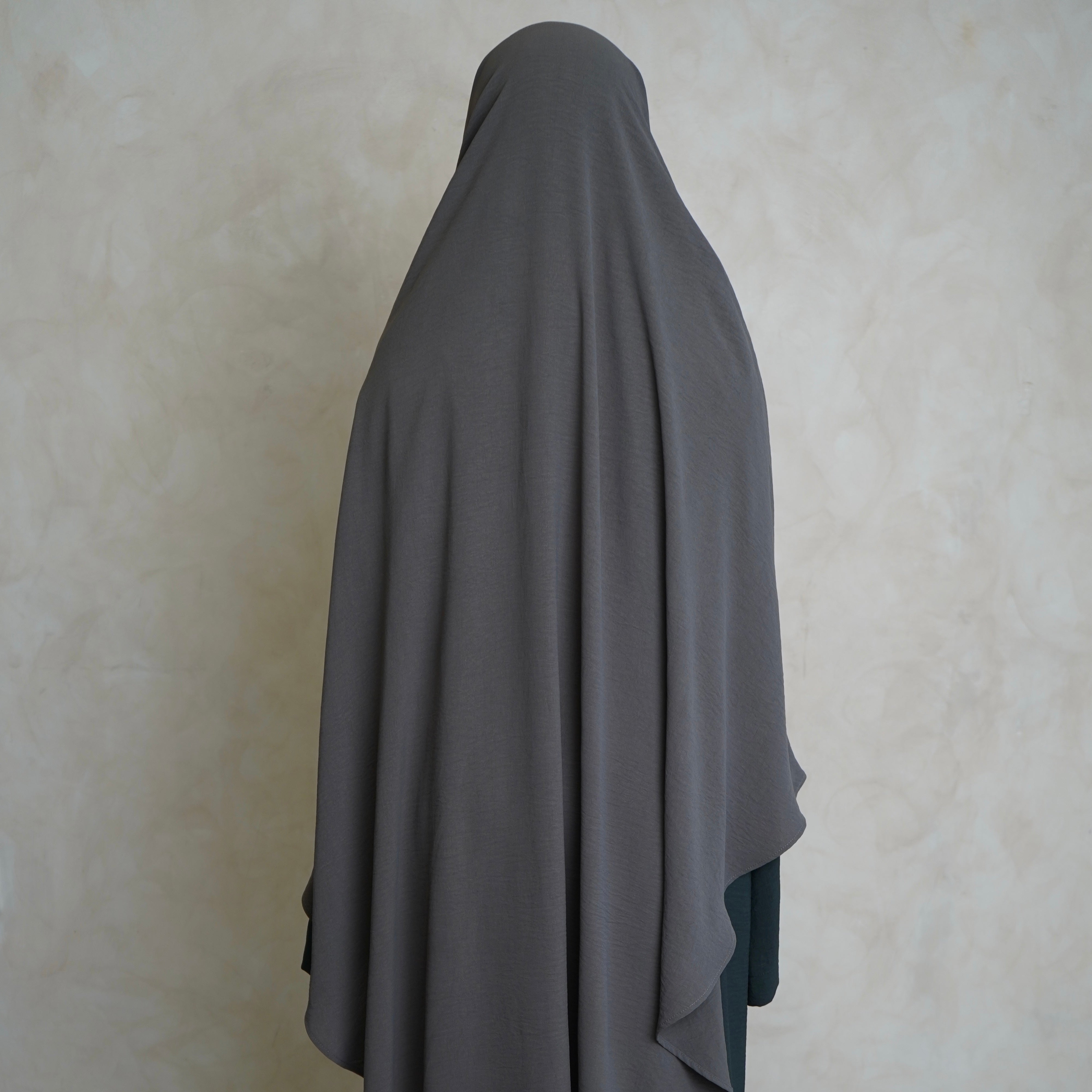 Light Grey Crepe Khimar with Niqab Ties