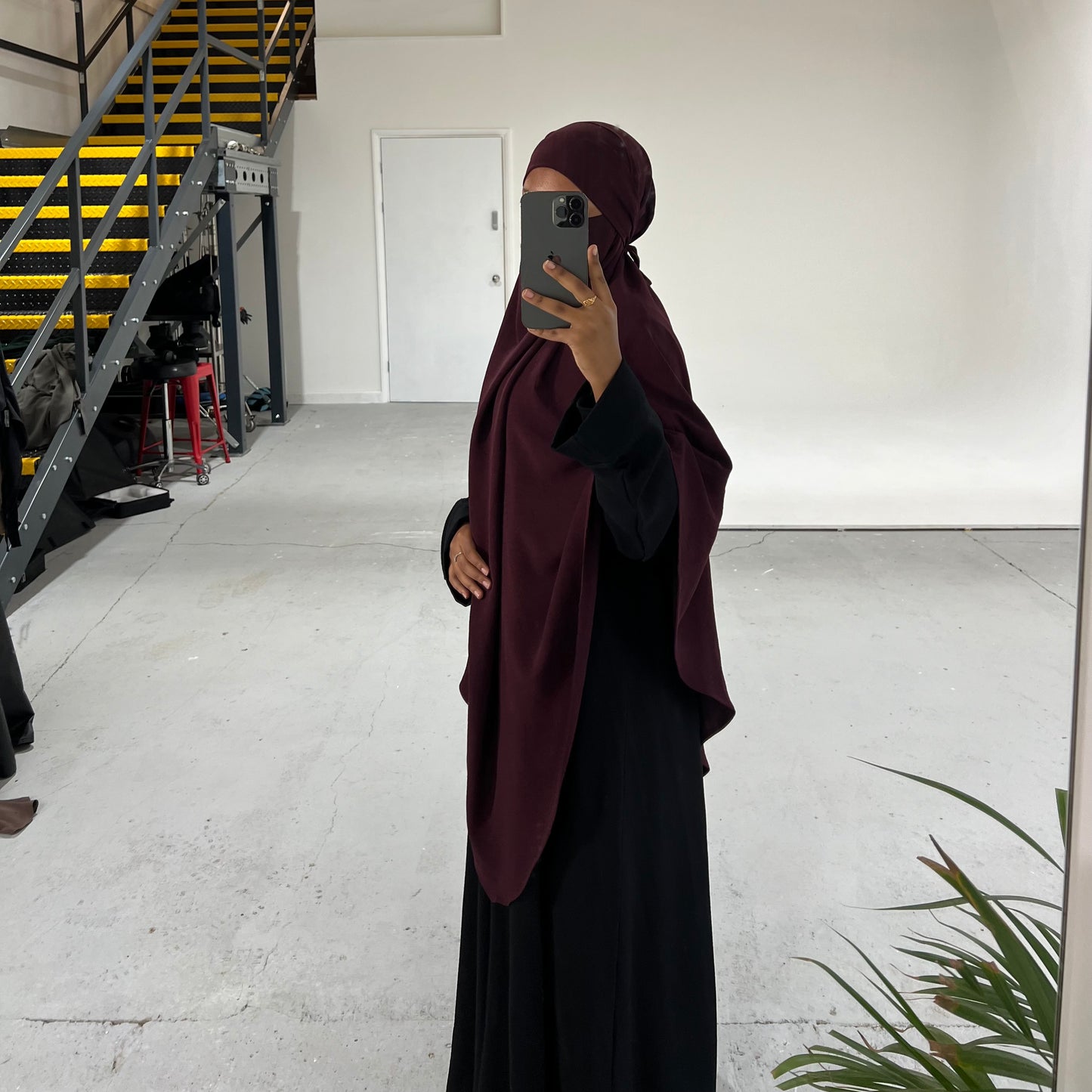 Burgundy Crepe Khimar with Niqab Ties