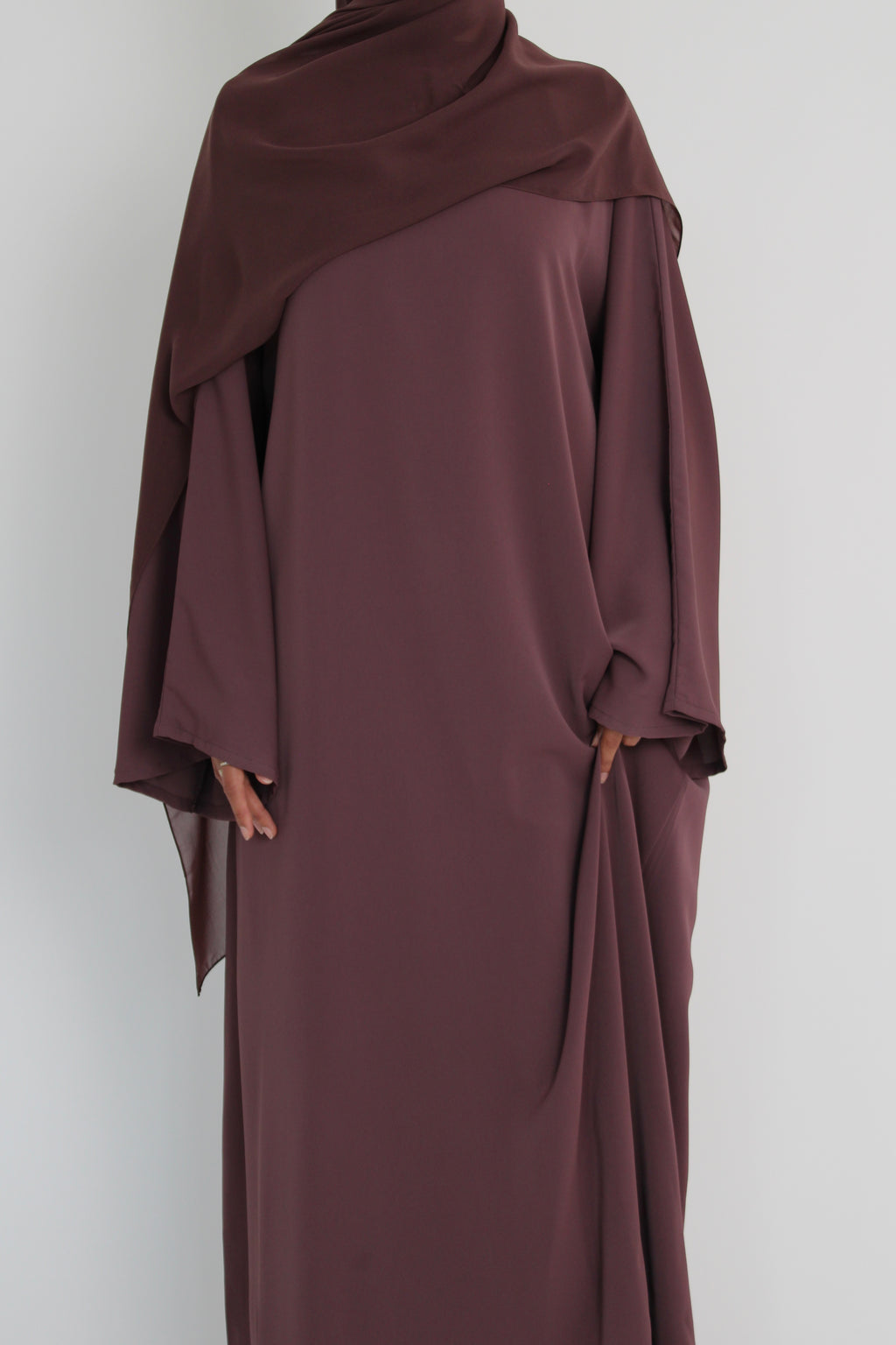 Mauve Signature Bell Sleeve Abaya with hijab