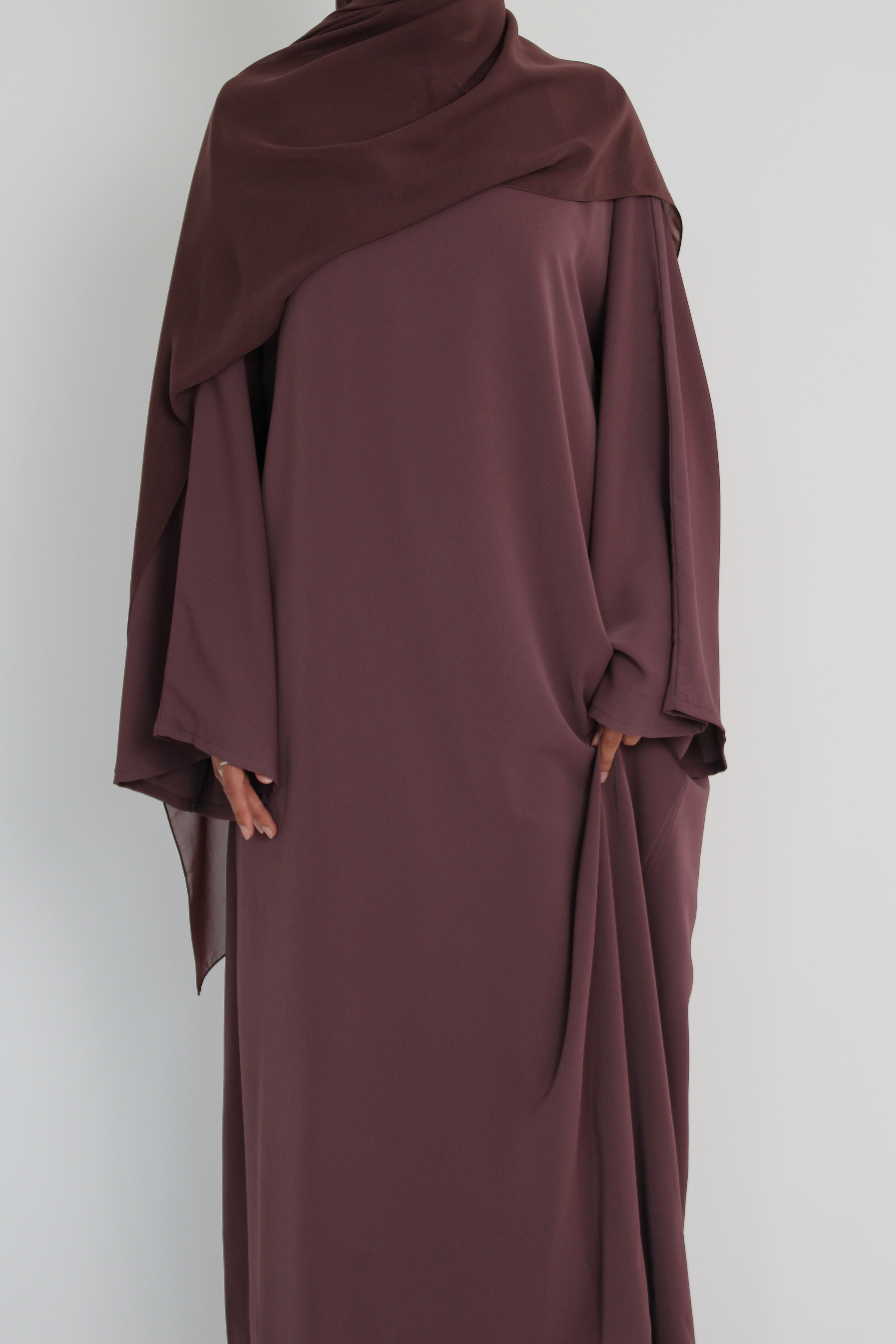 Mauve Signature Bell Sleeve Abaya with hijab