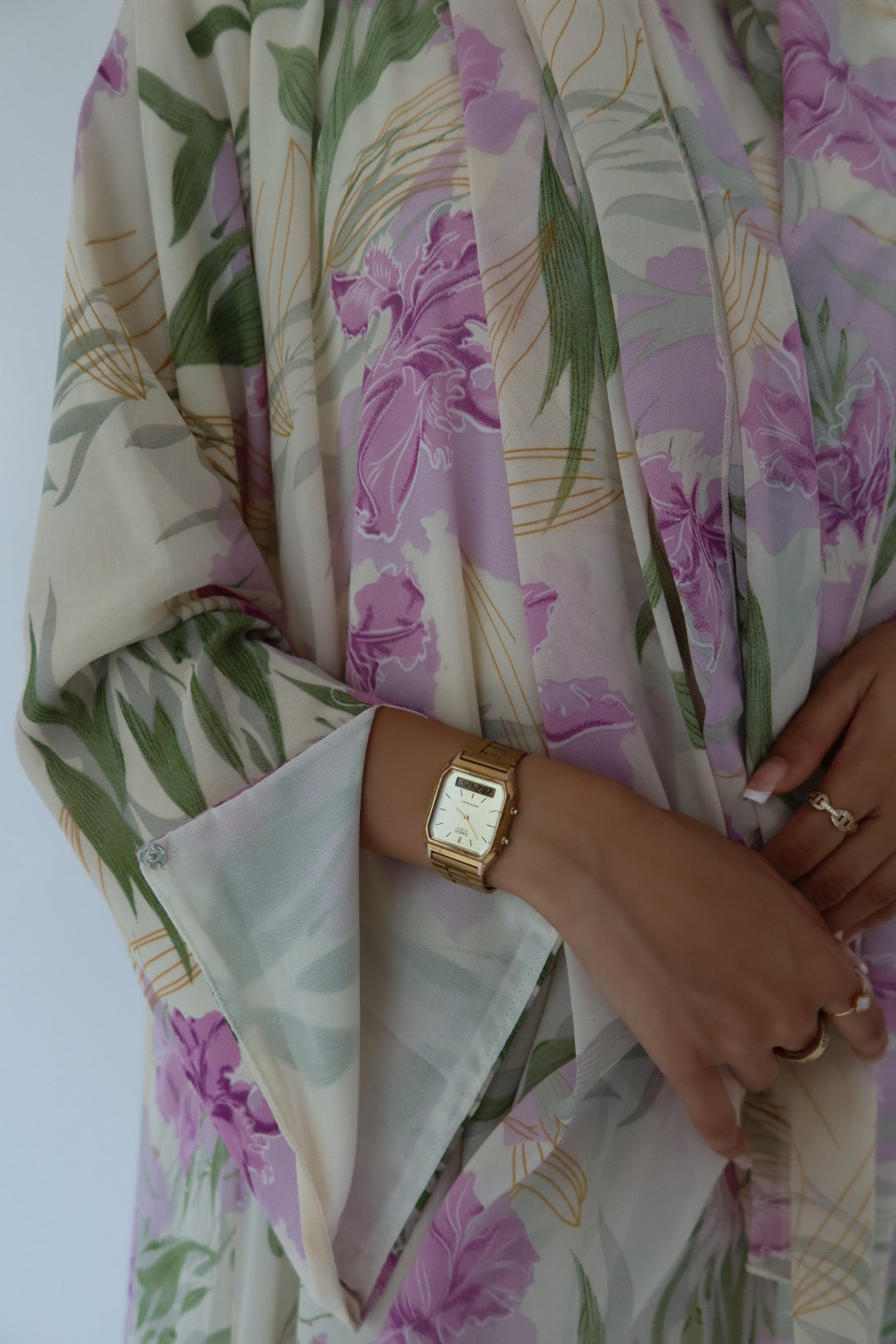 Lavender Bloom print abaya with matching scarf