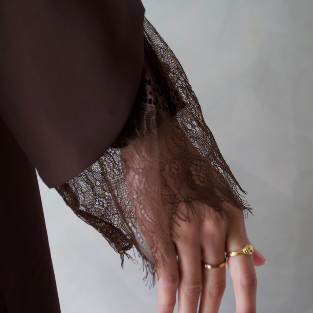 Choc brown laced abaya with sheila scarf