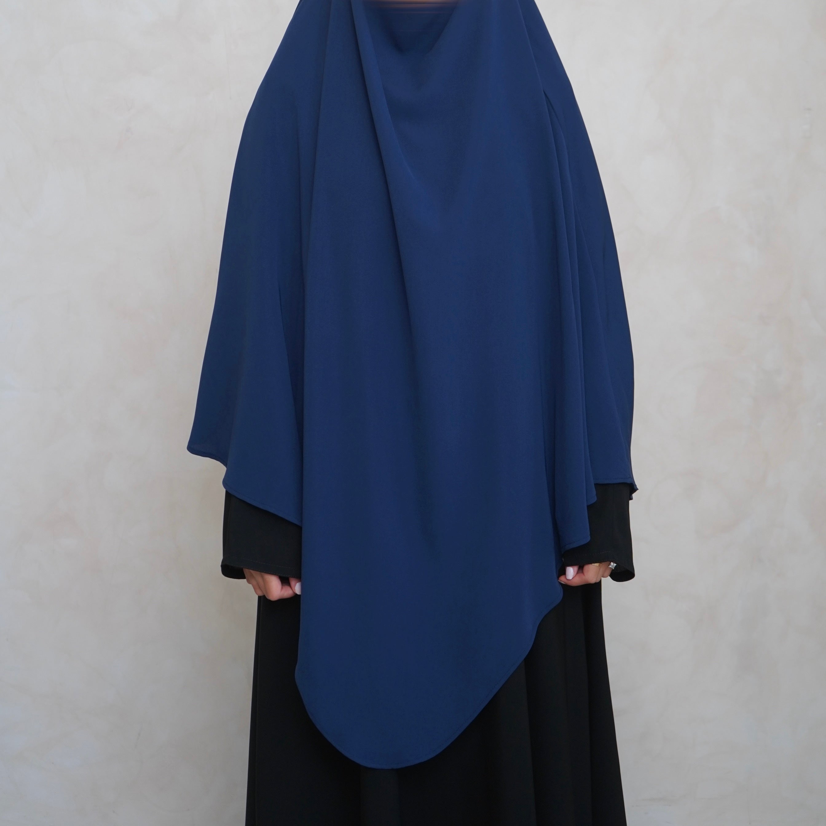 Extra Long Navy Blue Khimar with Niqab Ties