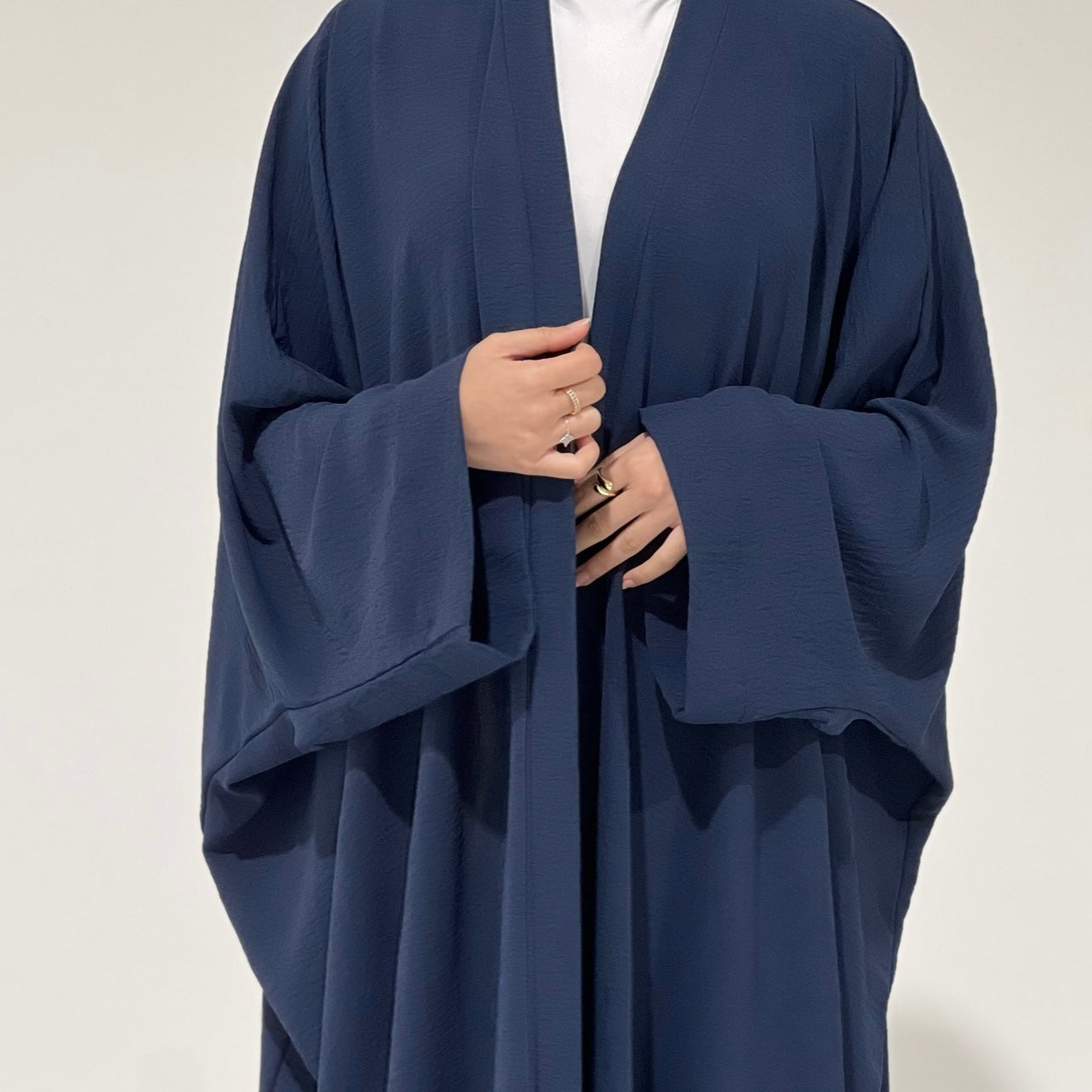 Crepe Flowy Cloak Abaya Navy Blue