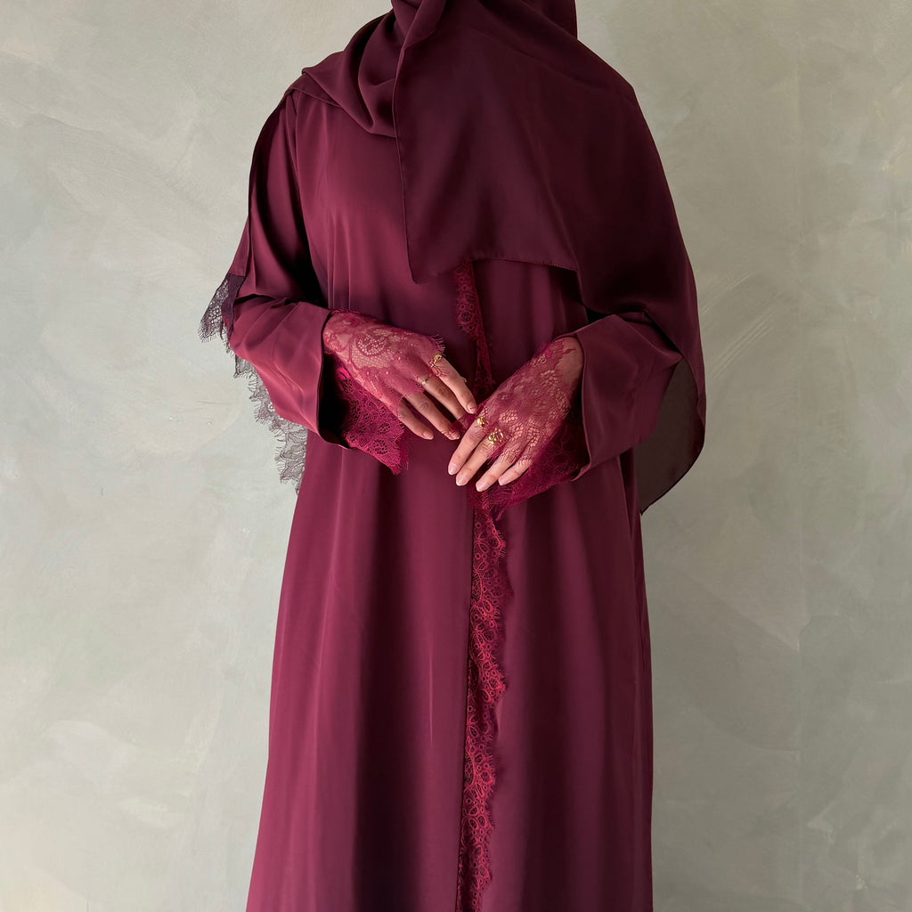 Wine laced abaya with sheila scarf