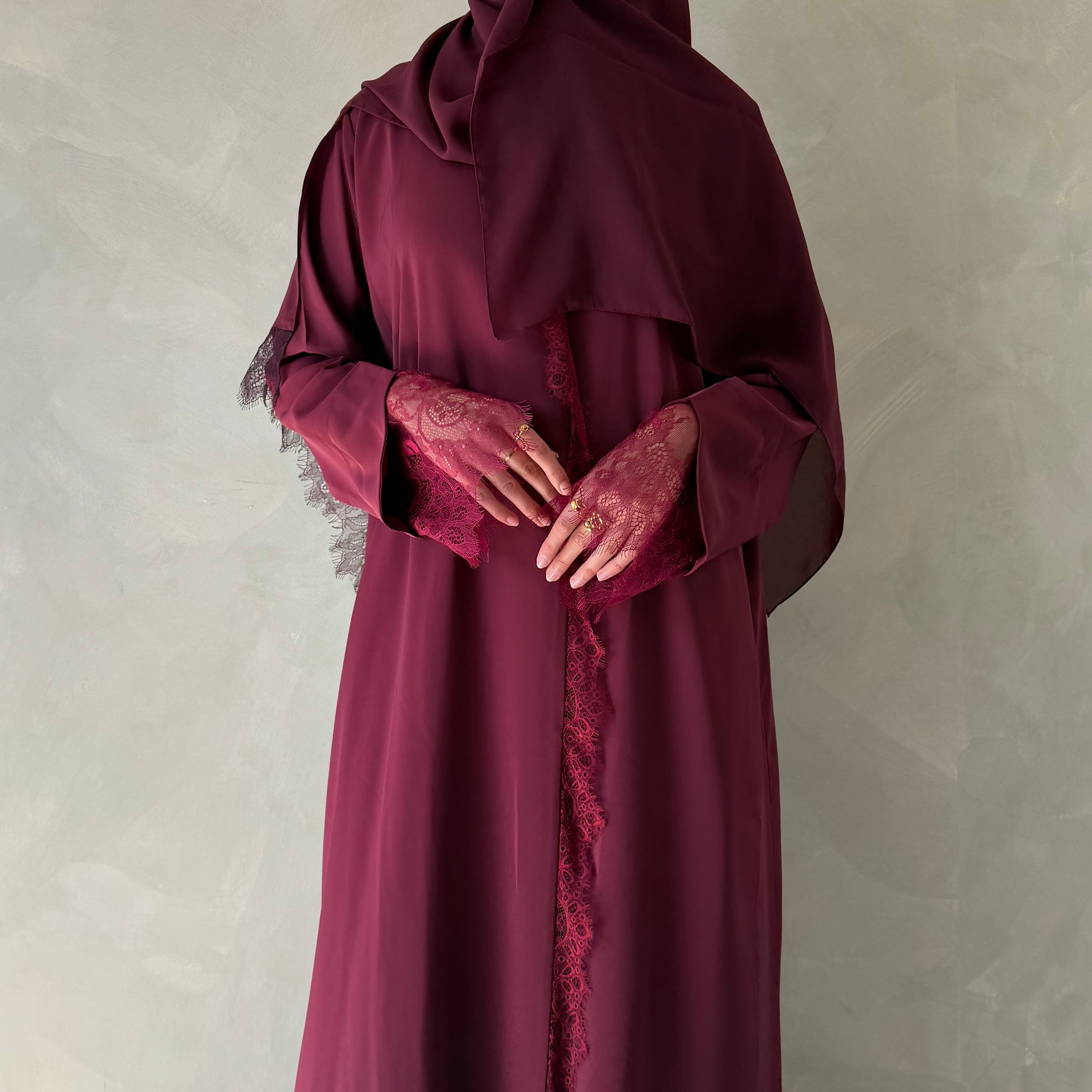 Wine laced abaya with sheila scarf