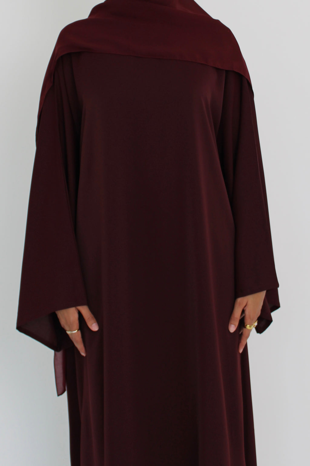 Deep Maroon Signature Bell Sleeve Abaya with hijab