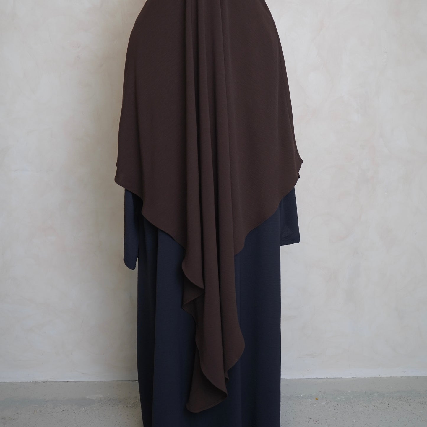 Extra Long Crepe Choc Brown Khimar with Niqab Ties