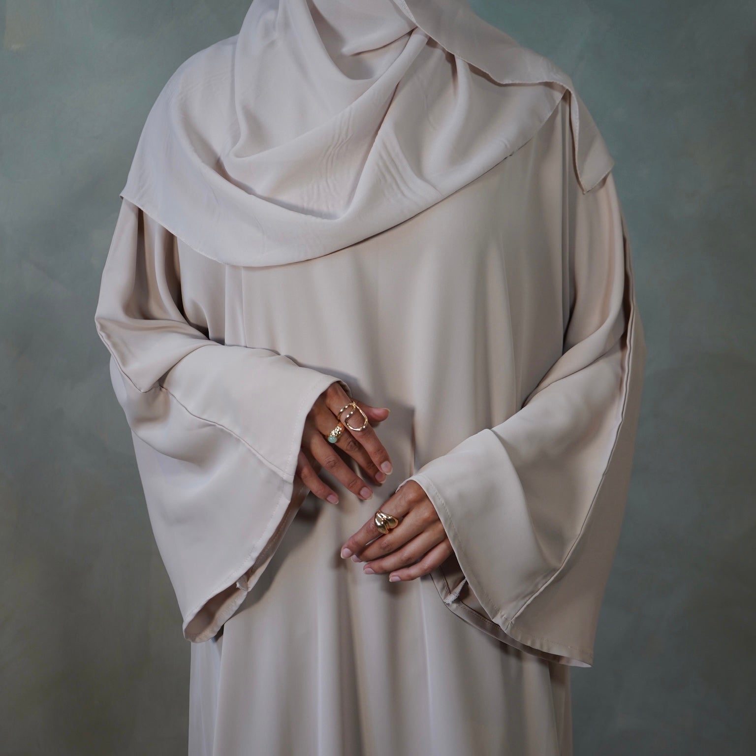 Warm Beige Bell Sleeve Abaya with Sheila Hijab