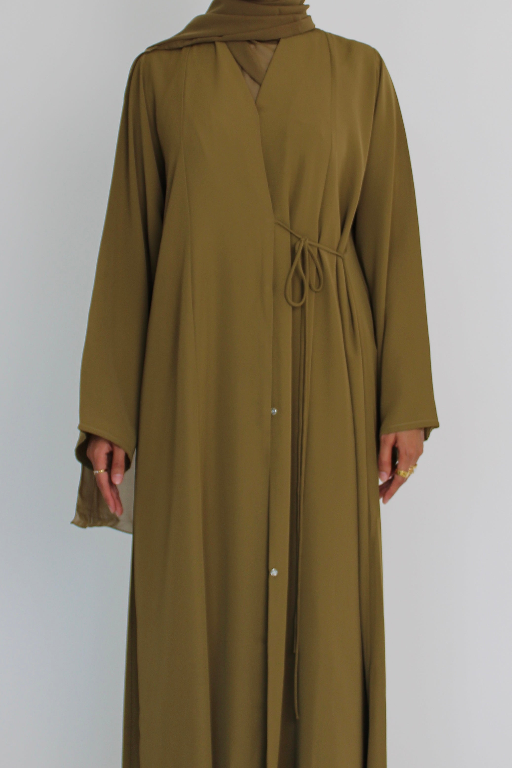 Olive Green Abaya with Matching Sheila Scarf