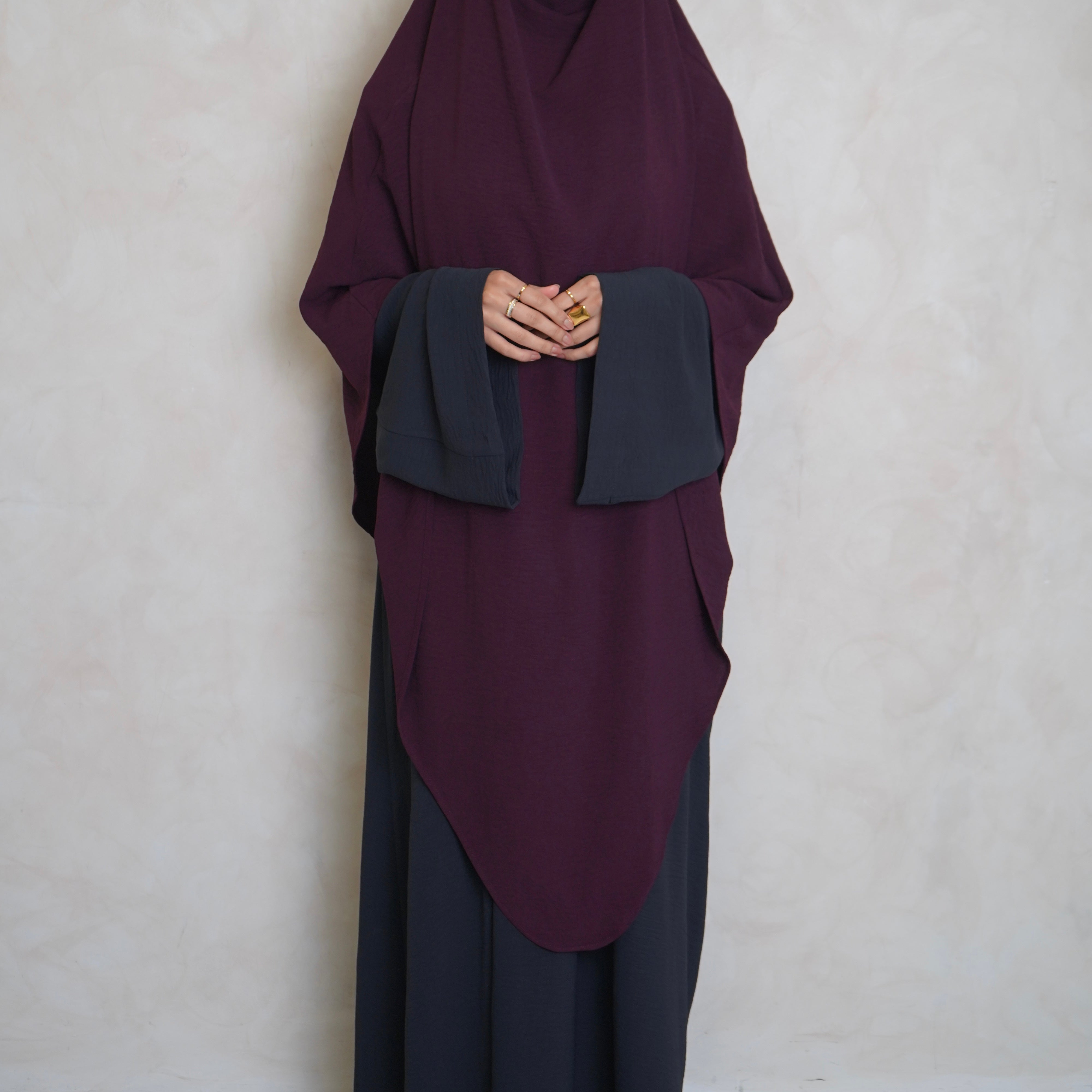 Extra Long Crepe Burgundy Khimar with Niqab Ties