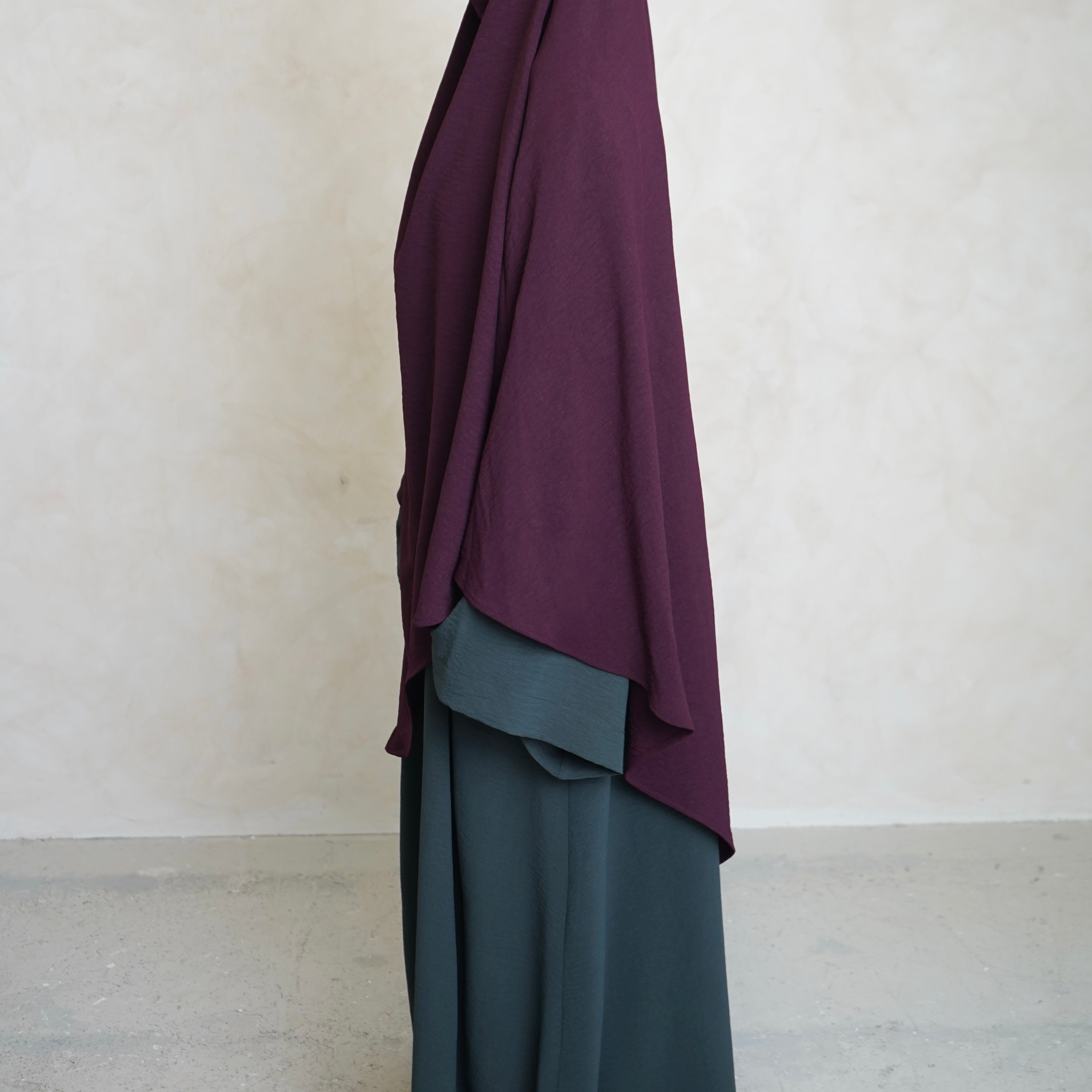 Burgundy Crepe Khimar with Niqab Ties