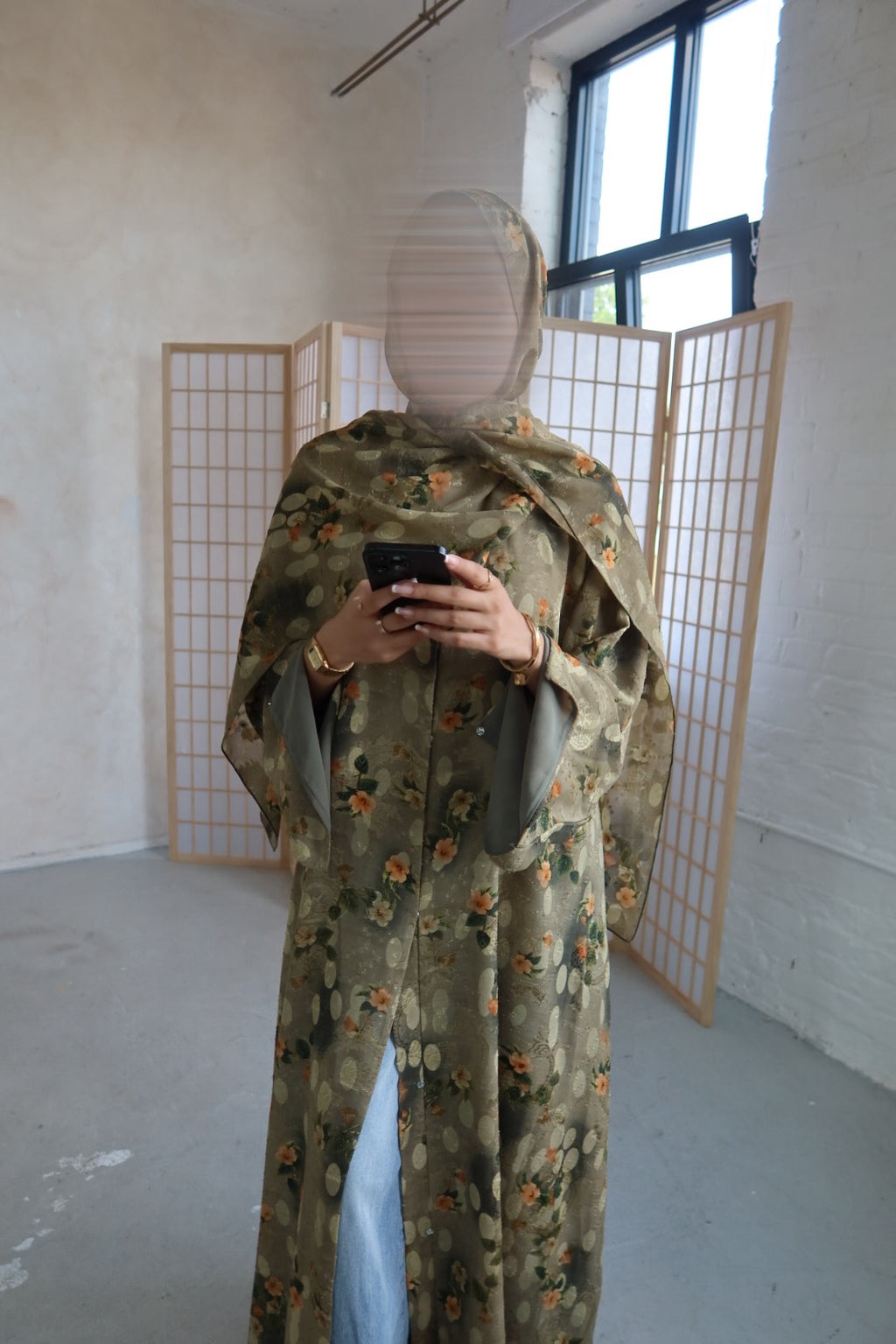 Olive Tree print abaya with matching scarf