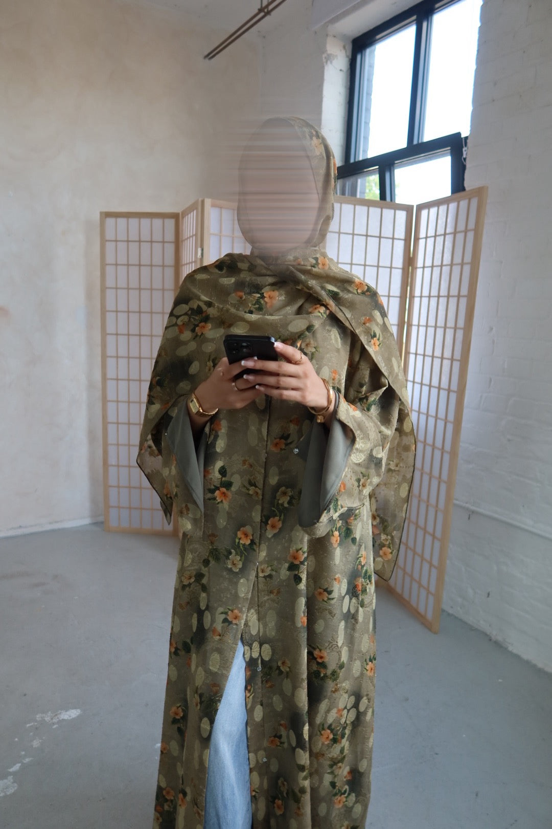 Olive Tree print abaya with matching scarf