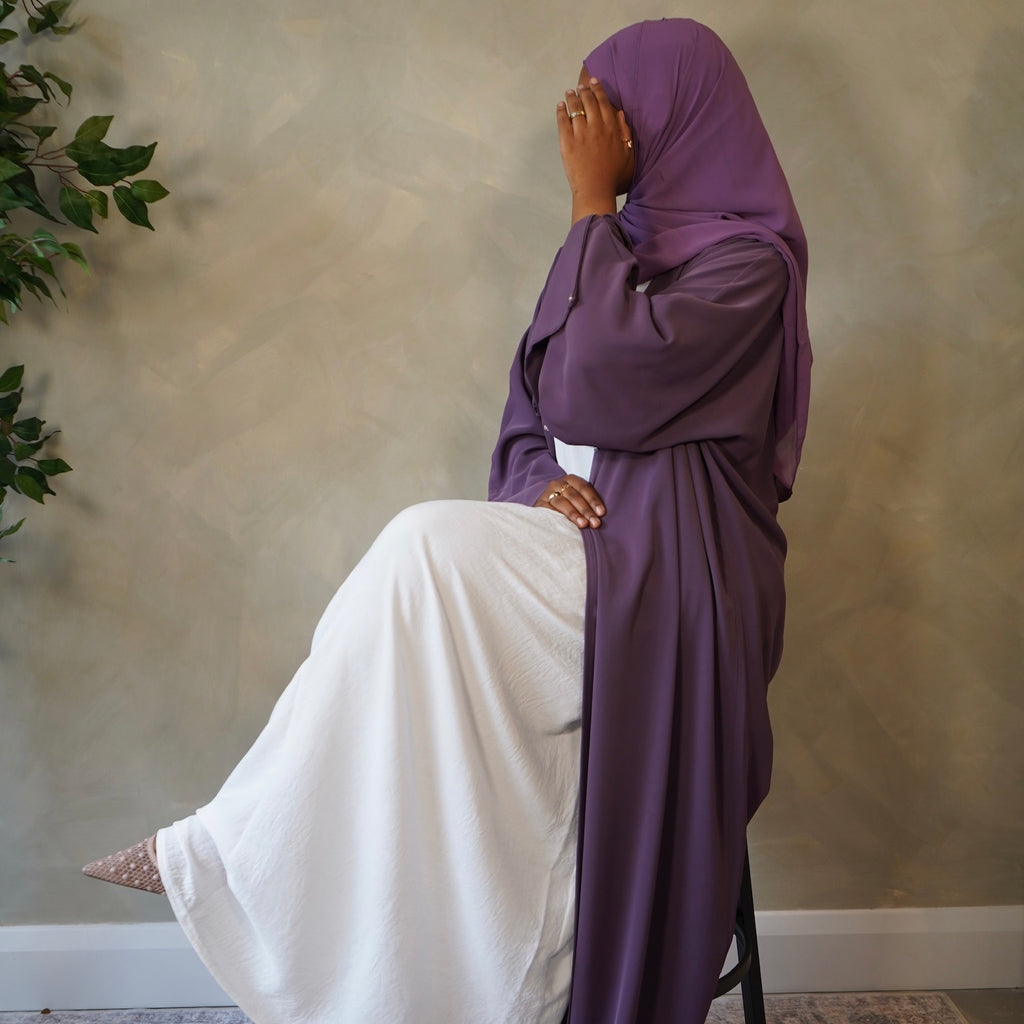 Deep Purple Open Abaya with Sheila Hijab