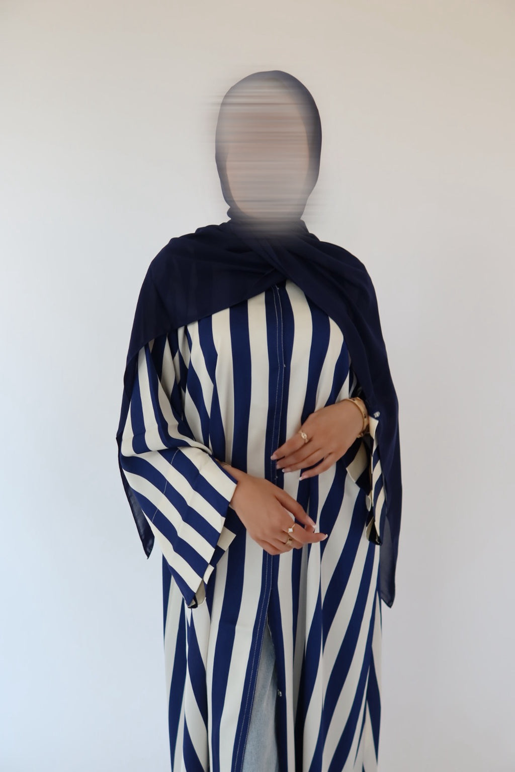 Navy Blue Stripe abaya with matching scarf