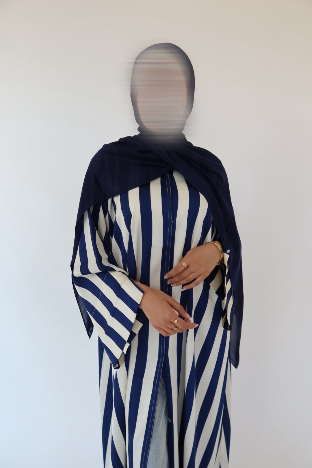 Navy Blue Stripe abaya with matching scarf