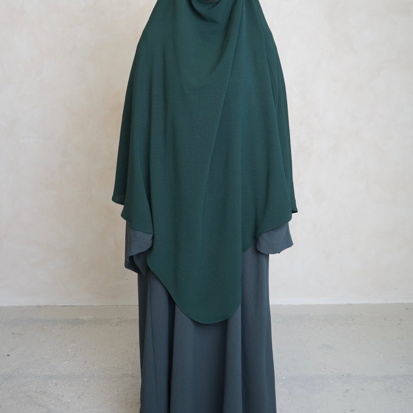 Bottle Green Crepe Khimar with Niqab Ties