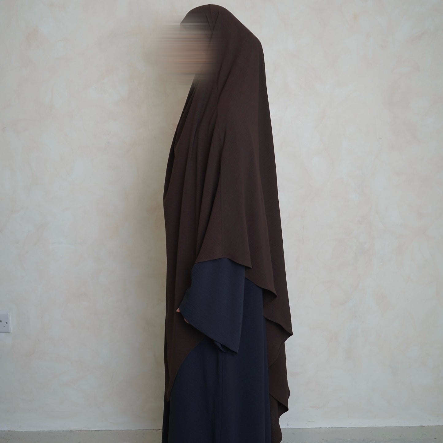 Extra Long Crepe Choc Brown Khimar with Niqab Ties